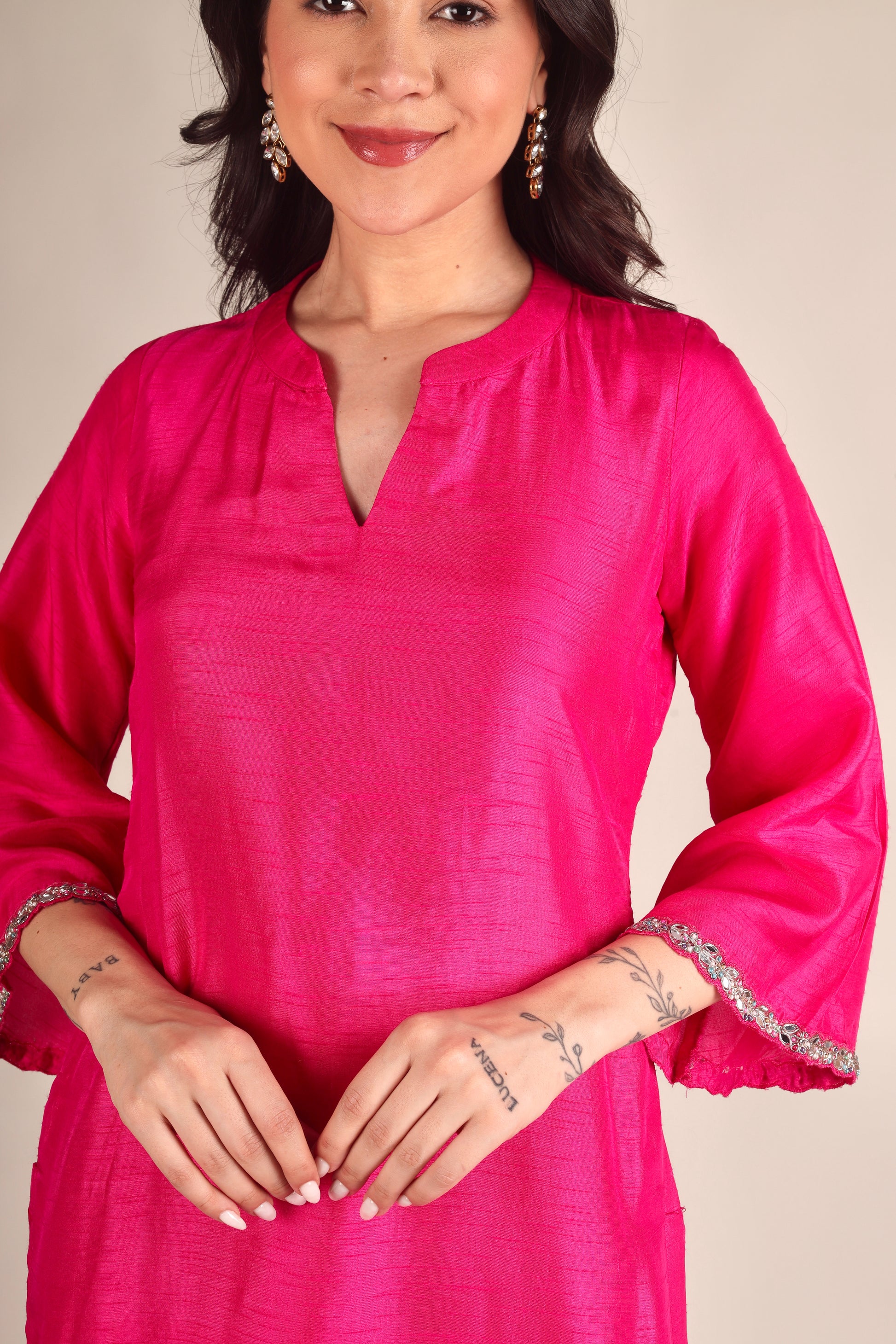 Women's Dola silk Fuchsia pink Co-ord set