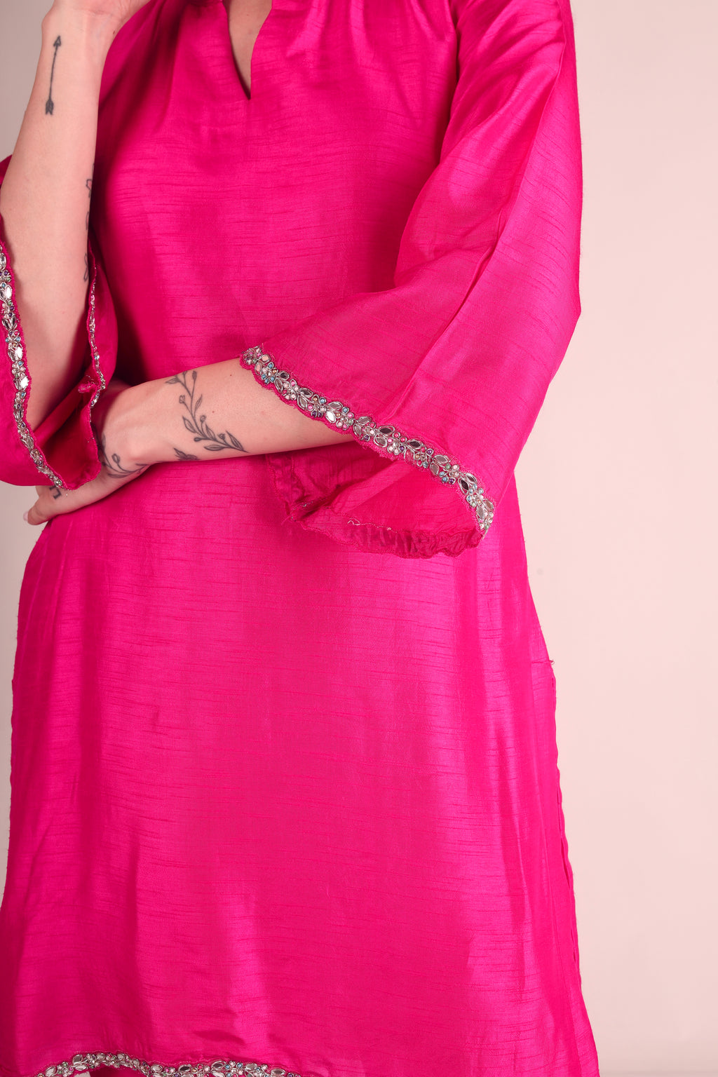 Women's Dola silk Fuchsia pink Co-ord set