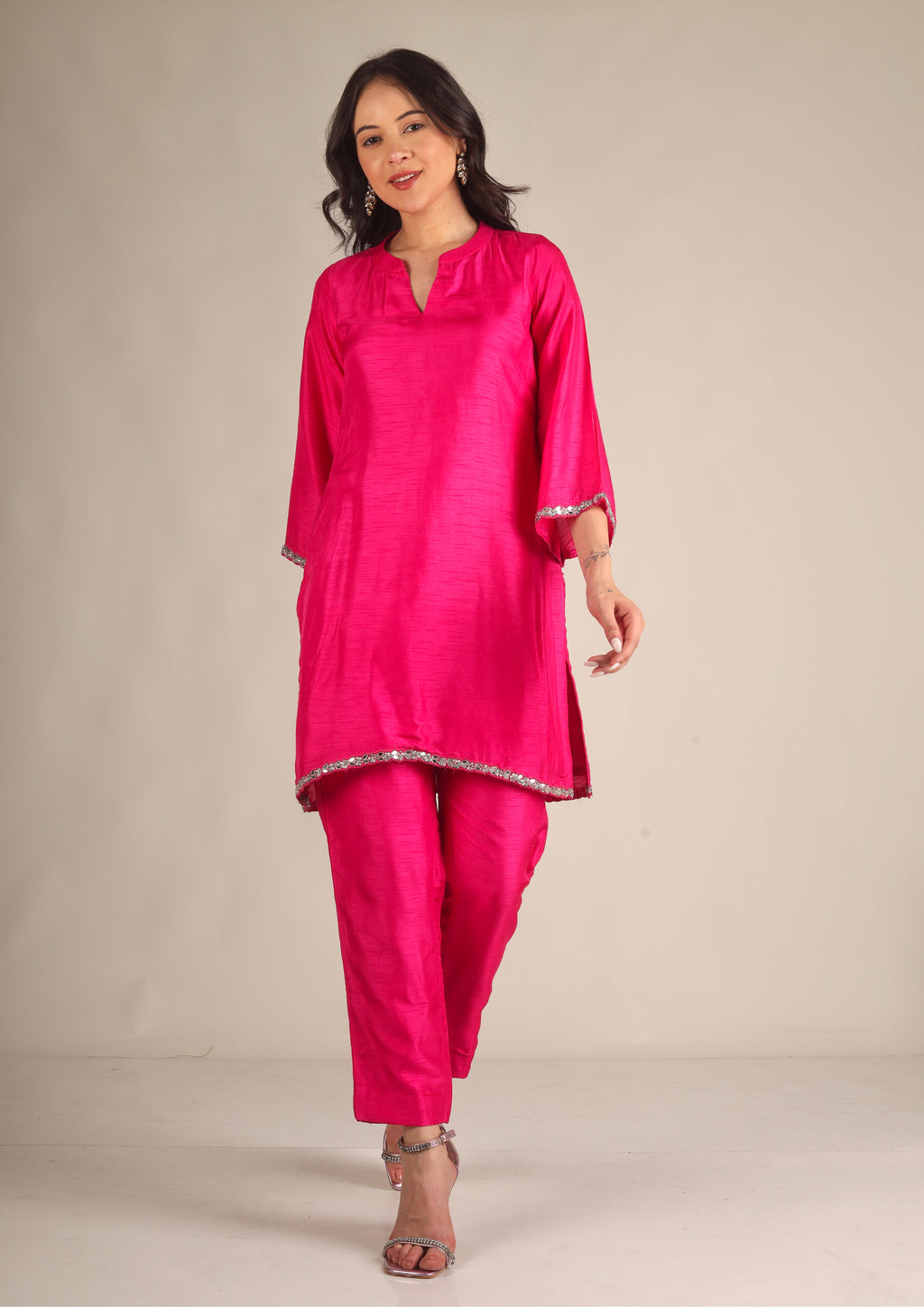 Women's Dola silk Fuchsia pink Co-ord set