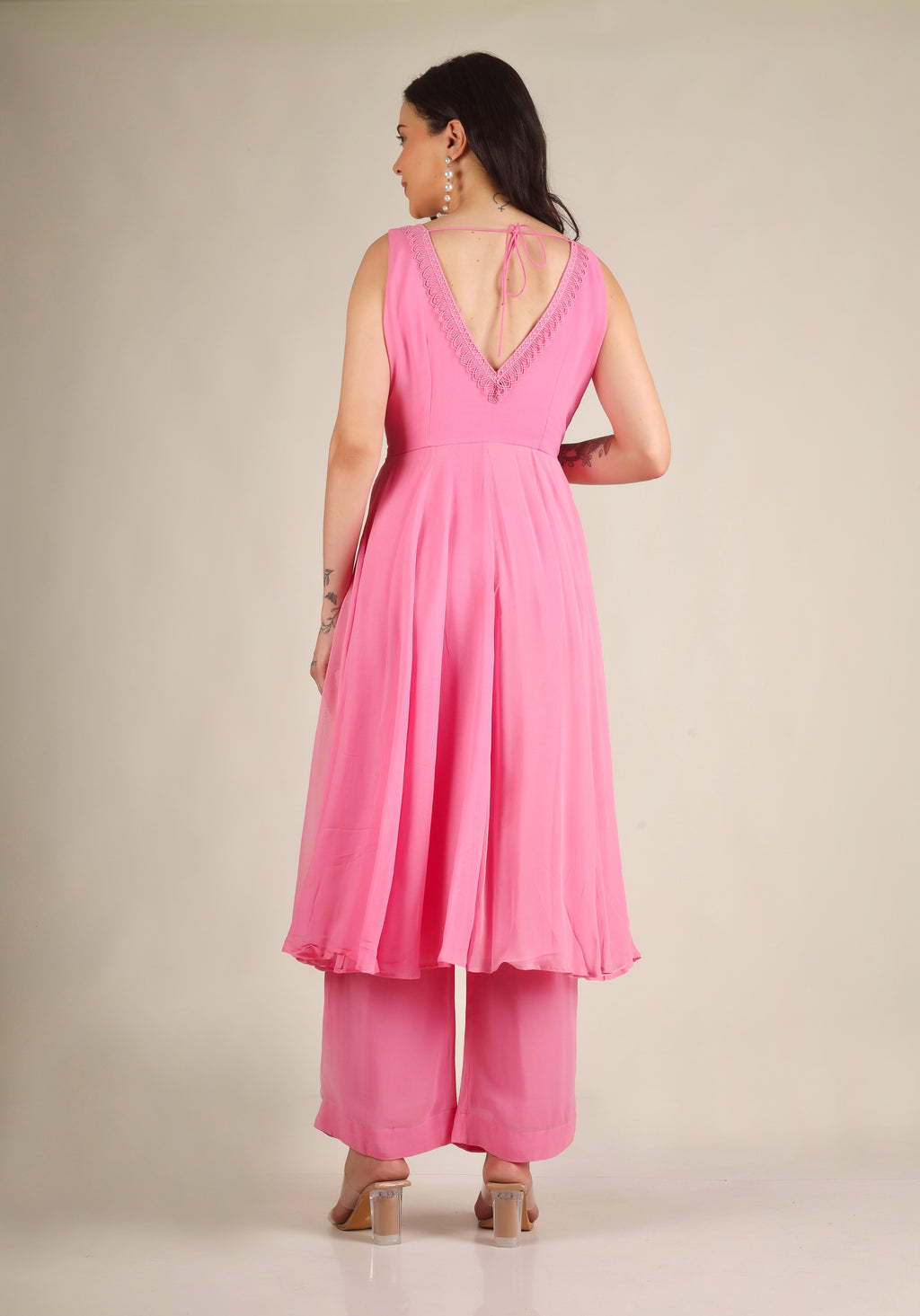 Women's Georgette Flamingo pink Suit sets