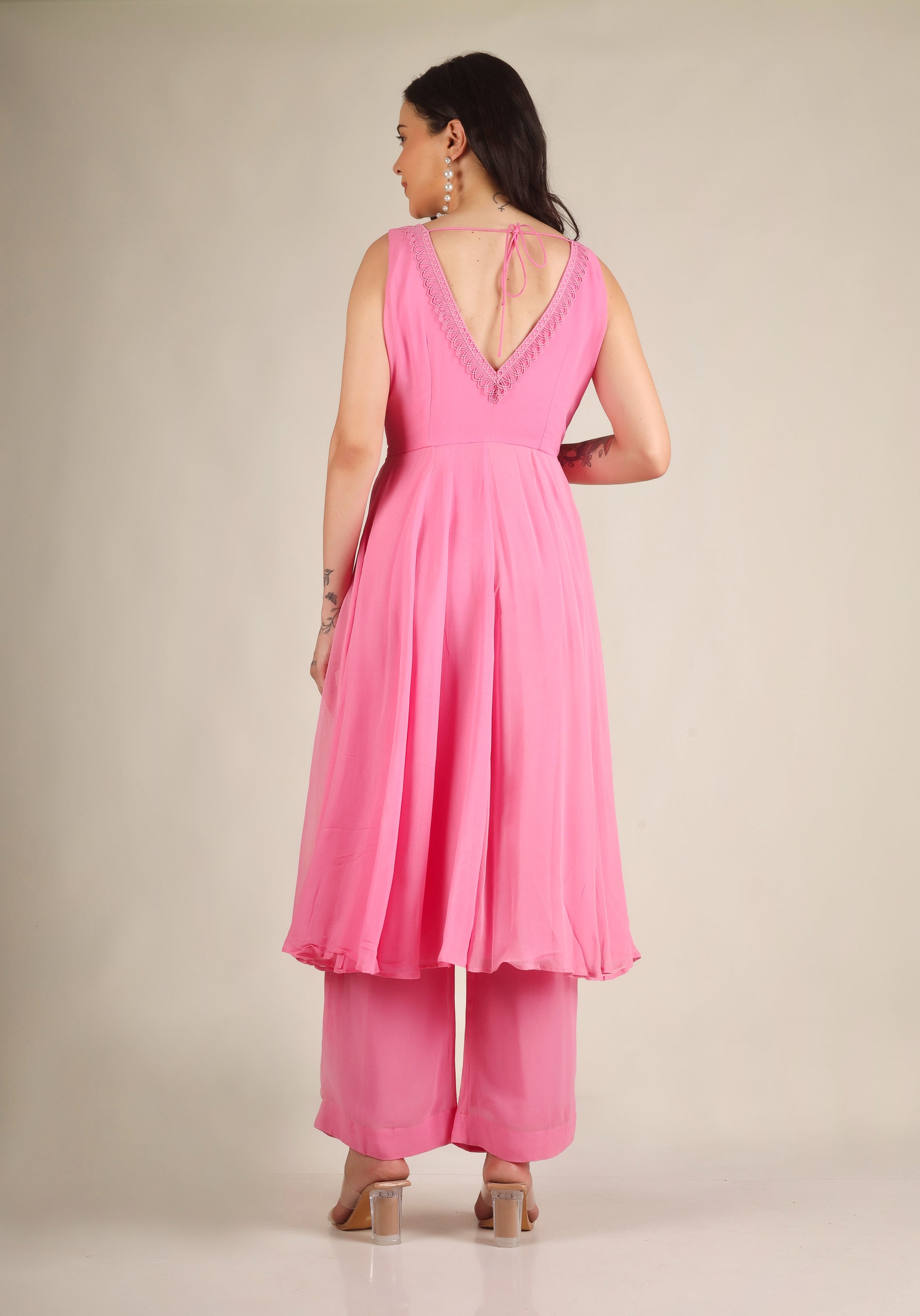 Women's Georgette Flamingo pink Suit sets