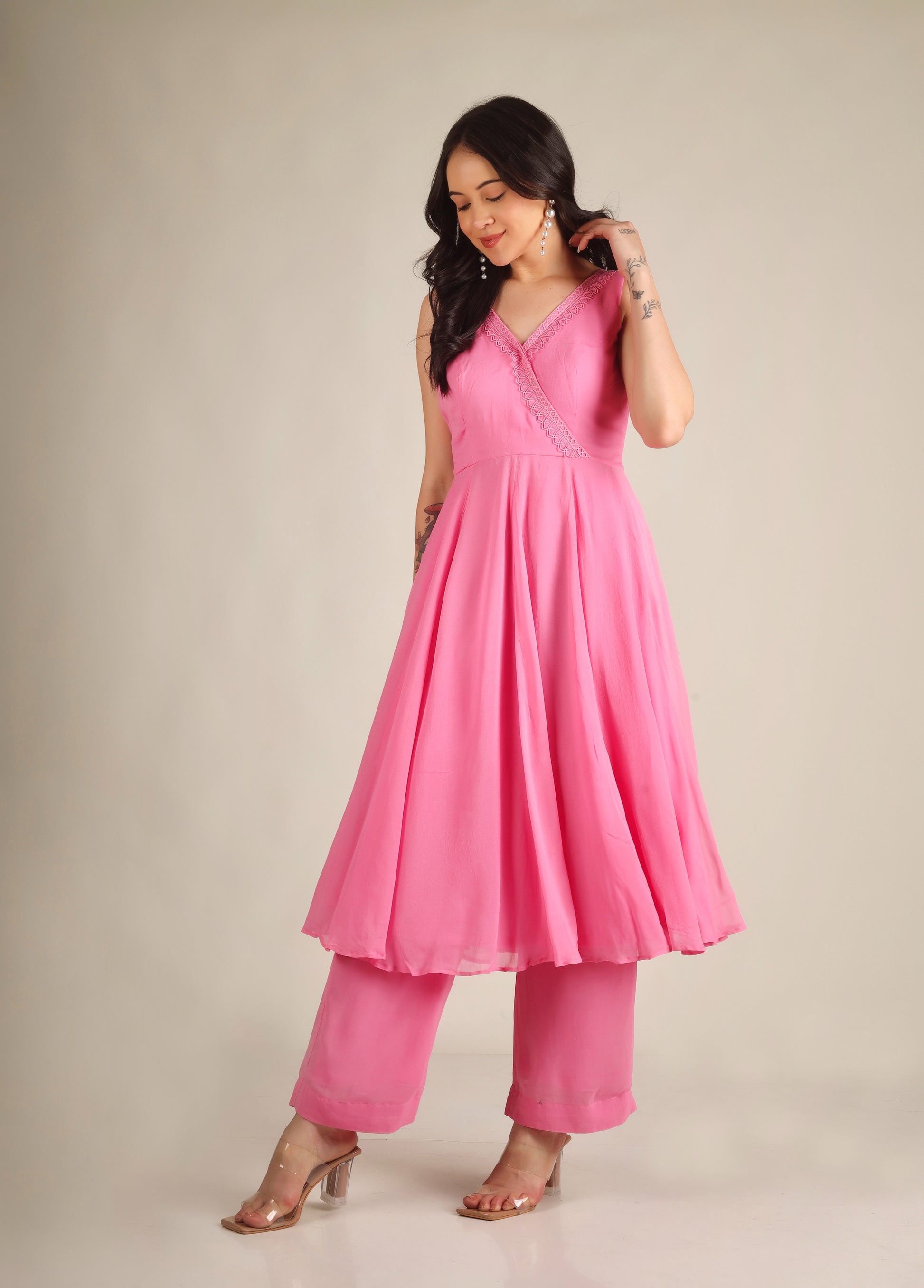 Women's Georgette Flamingo pink Suit sets
