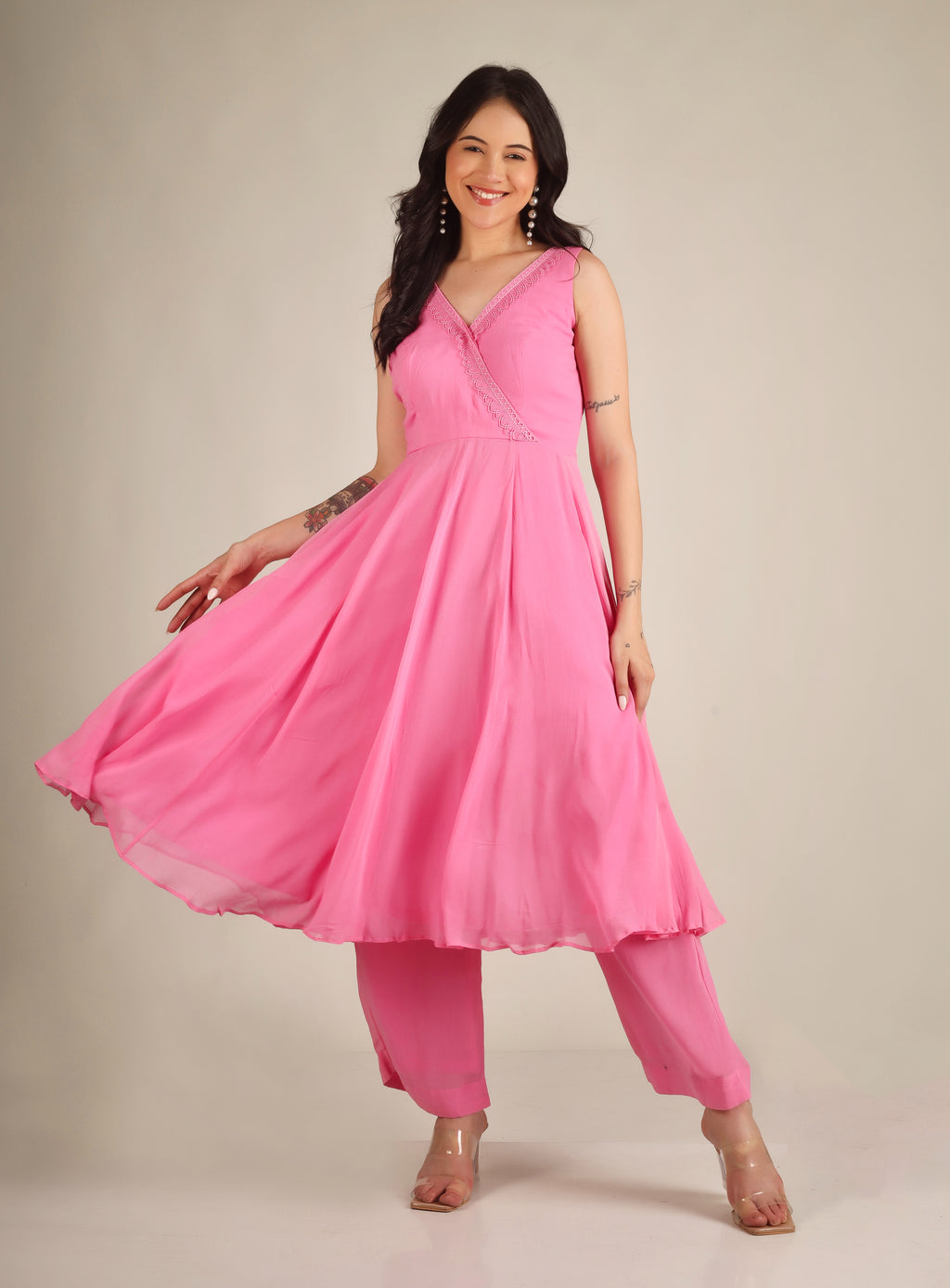 Women's Georgette Flamingo pink Suit sets