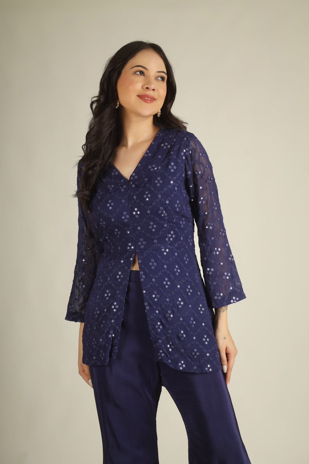 Women's Georgette Midnight blue Co-ord set