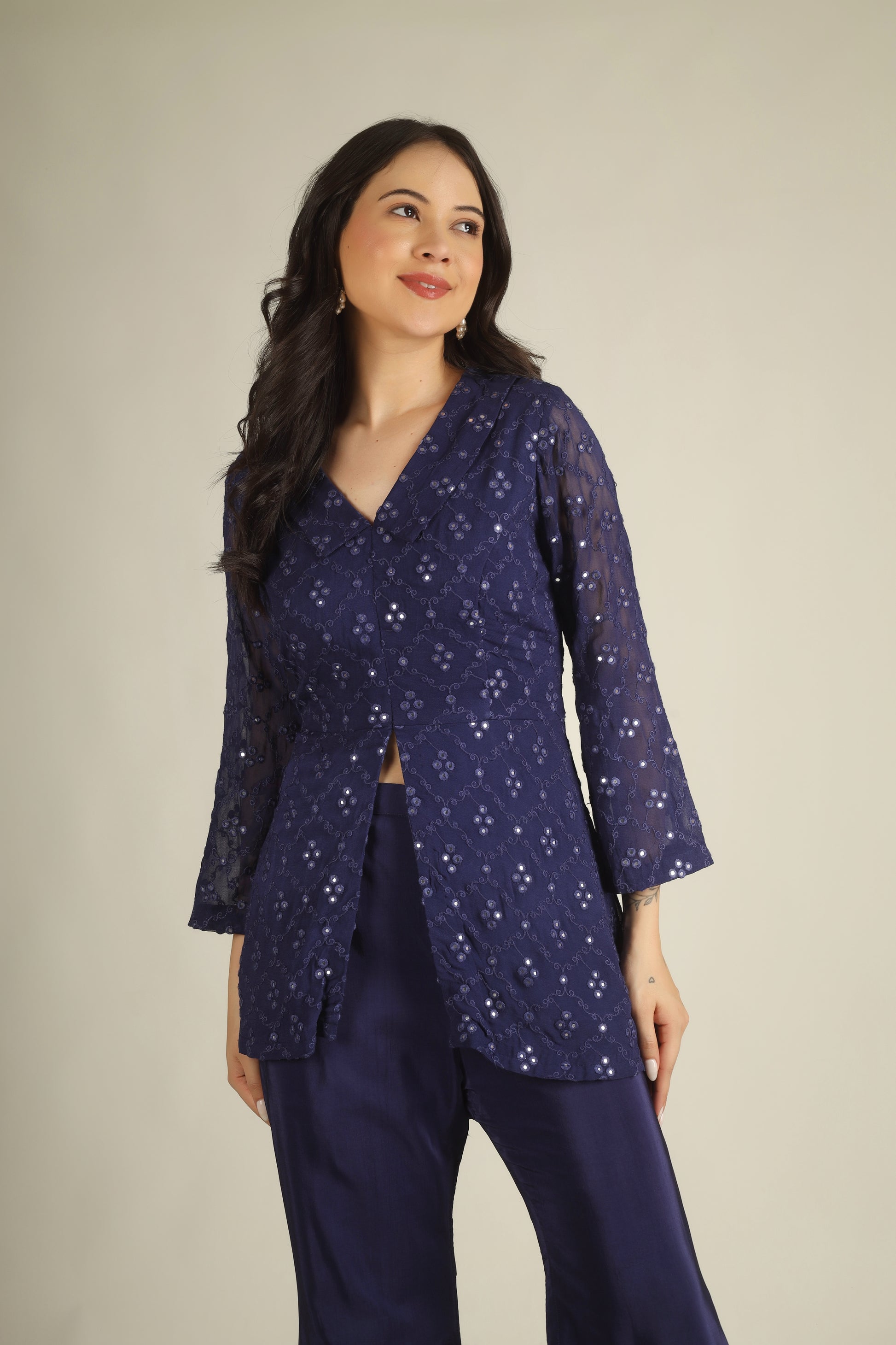Women's Georgette Midnight blue Co-ord set