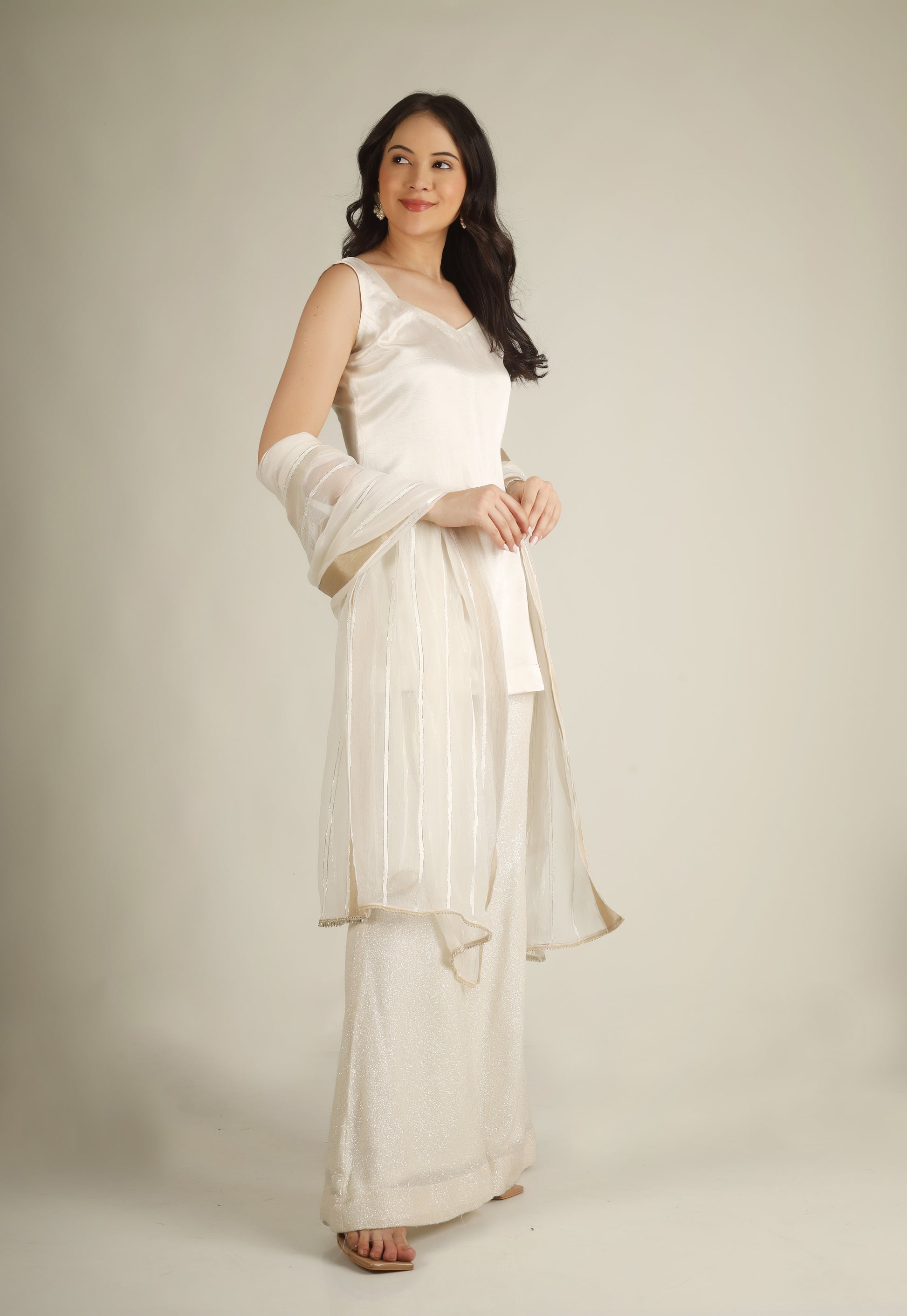 Women's Gazi silk White  Suit sets