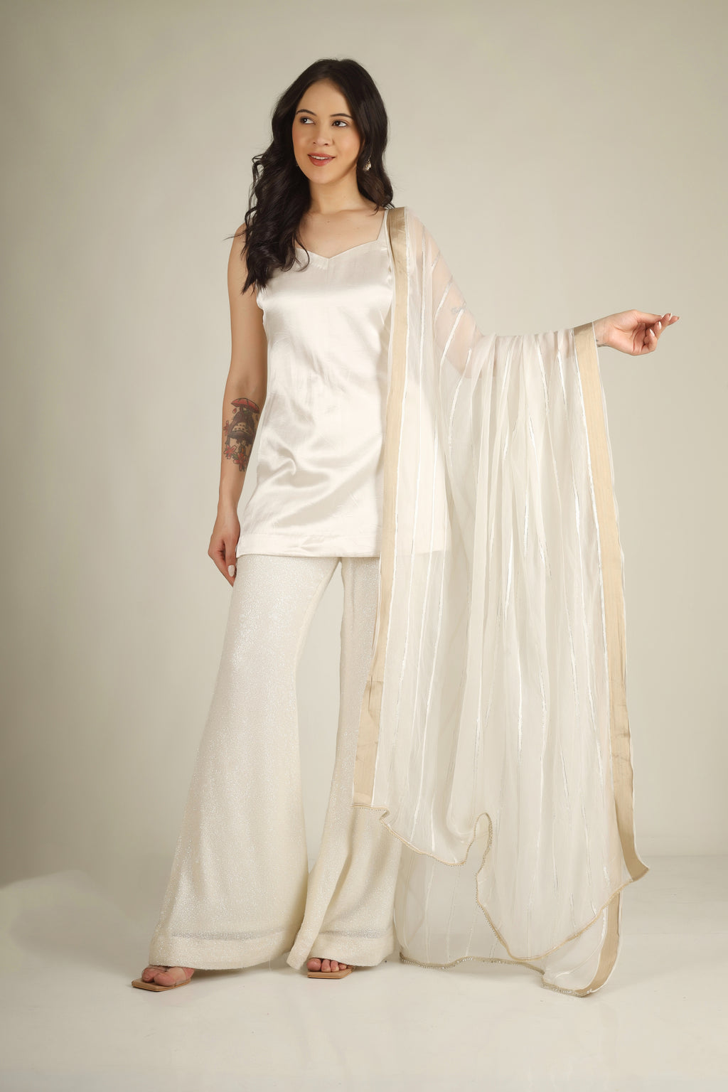 Women's Gazi silk White  Suit sets