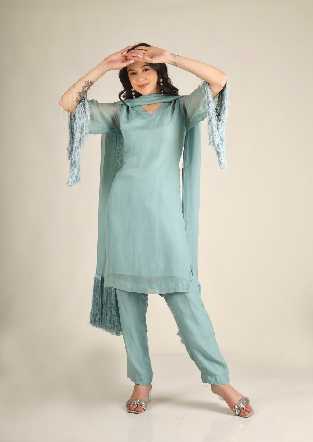 Women's Organza Aqua blue Suit sets