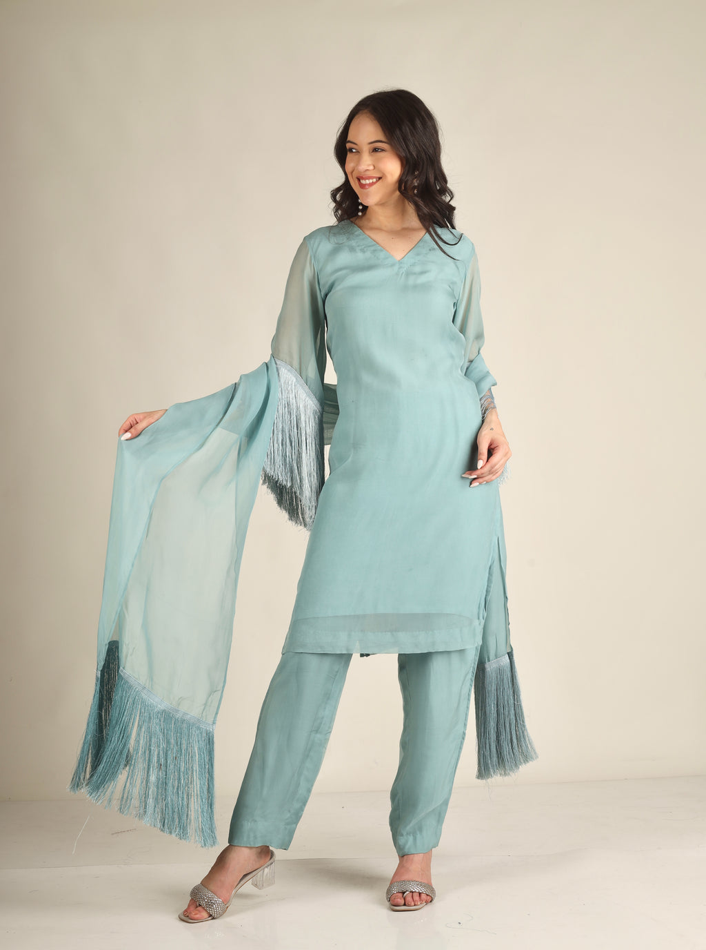 Women's Organza Aqua blue Suit sets