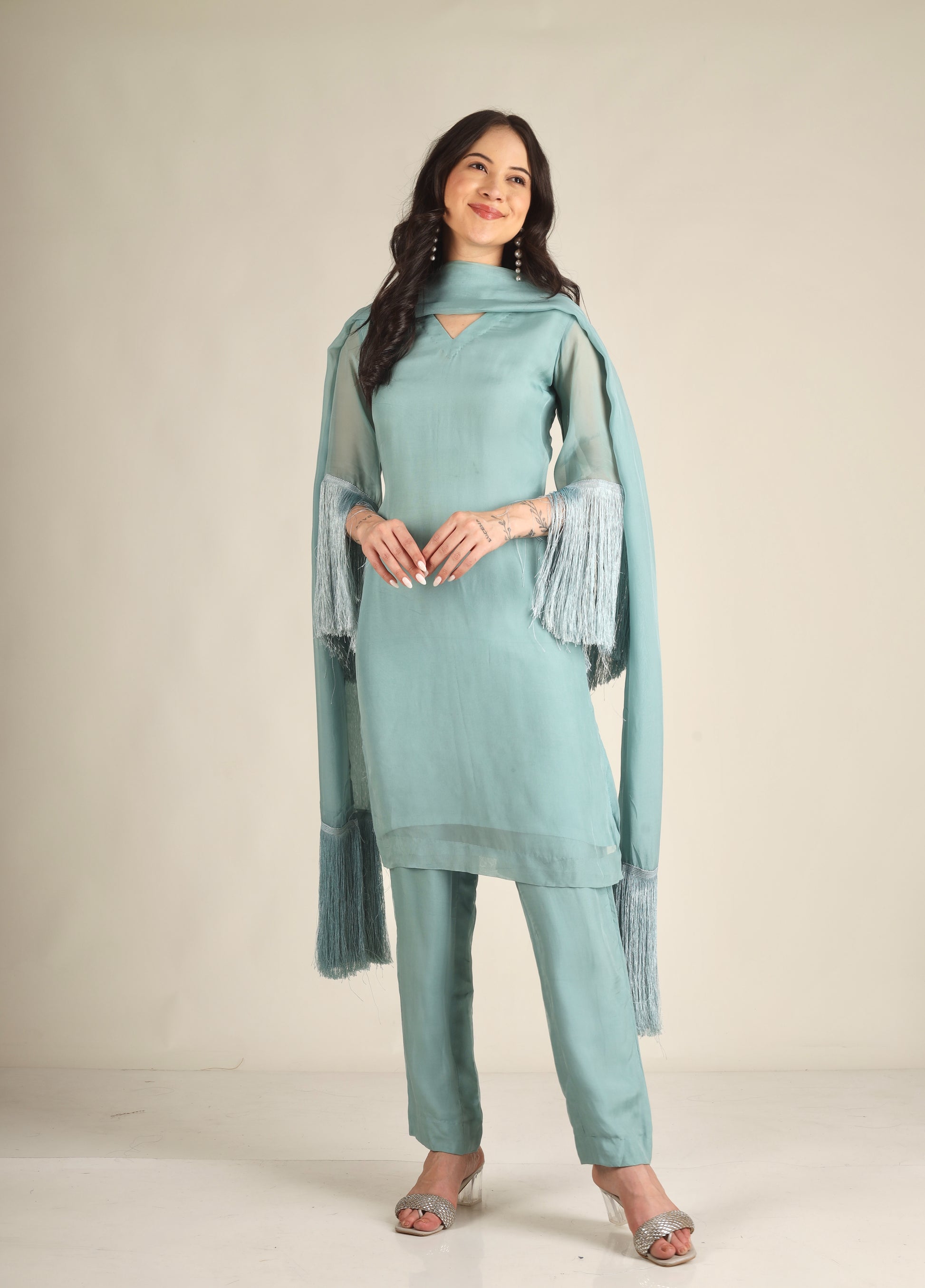 Women's Organza Aqua blue Suit sets