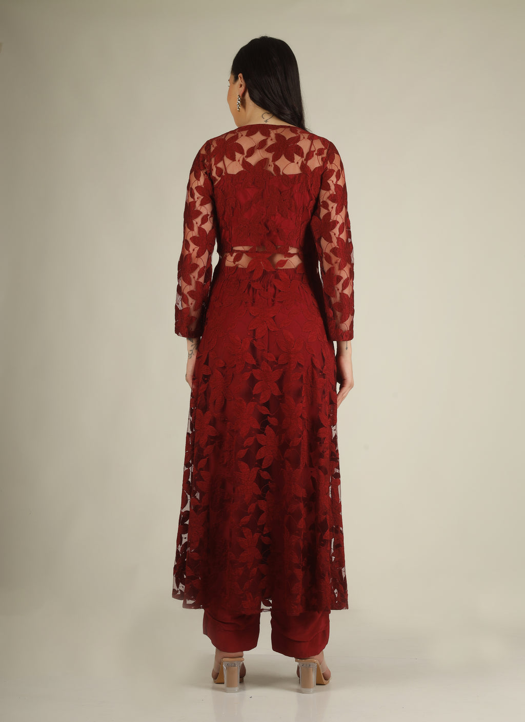 Women's Crepe silk Maroon Indo-western/Suit set