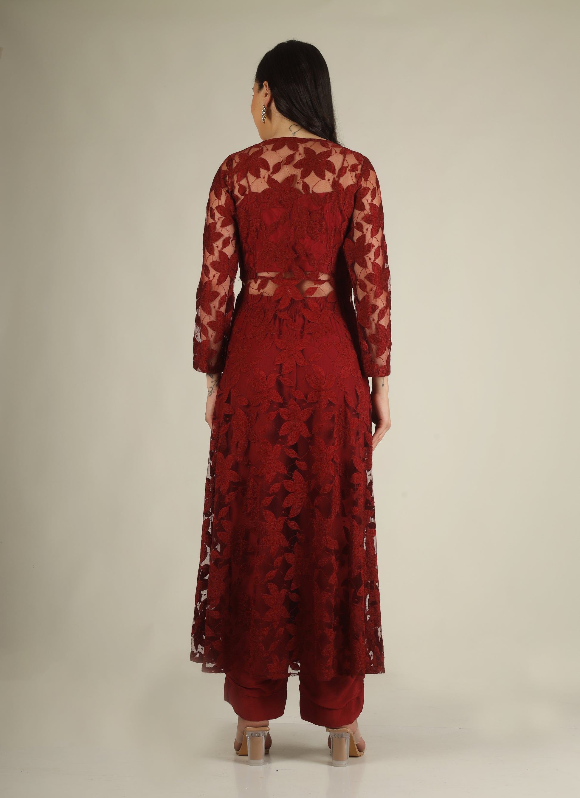 Women's Crepe silk Maroon Indo-western/Suit set