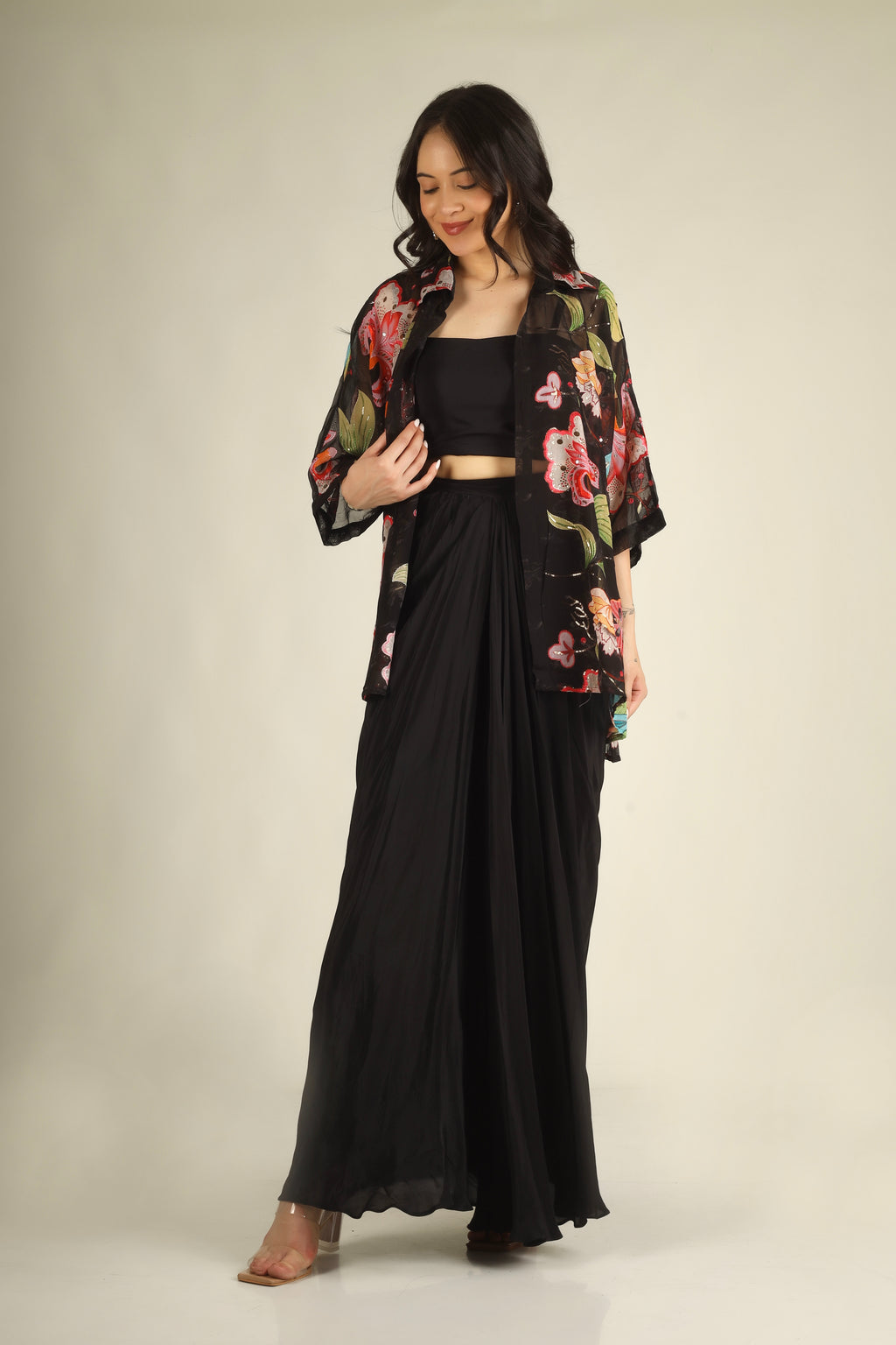 Women's Crepe silk Black Indo-western