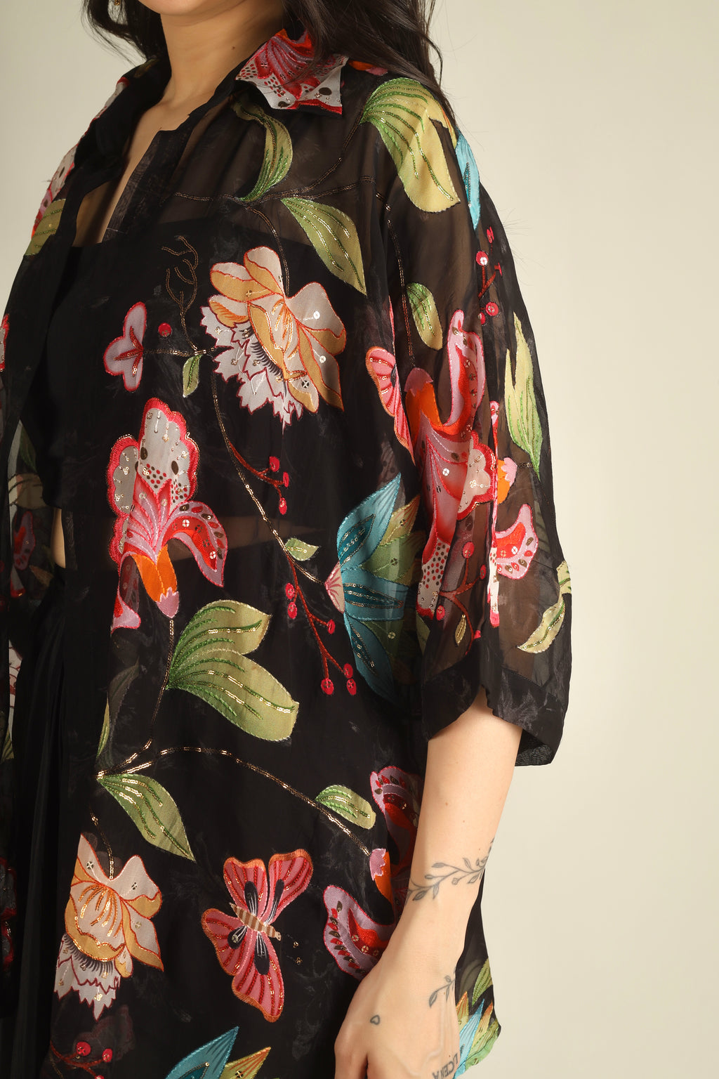 Women's Crepe silk Black Indo-western