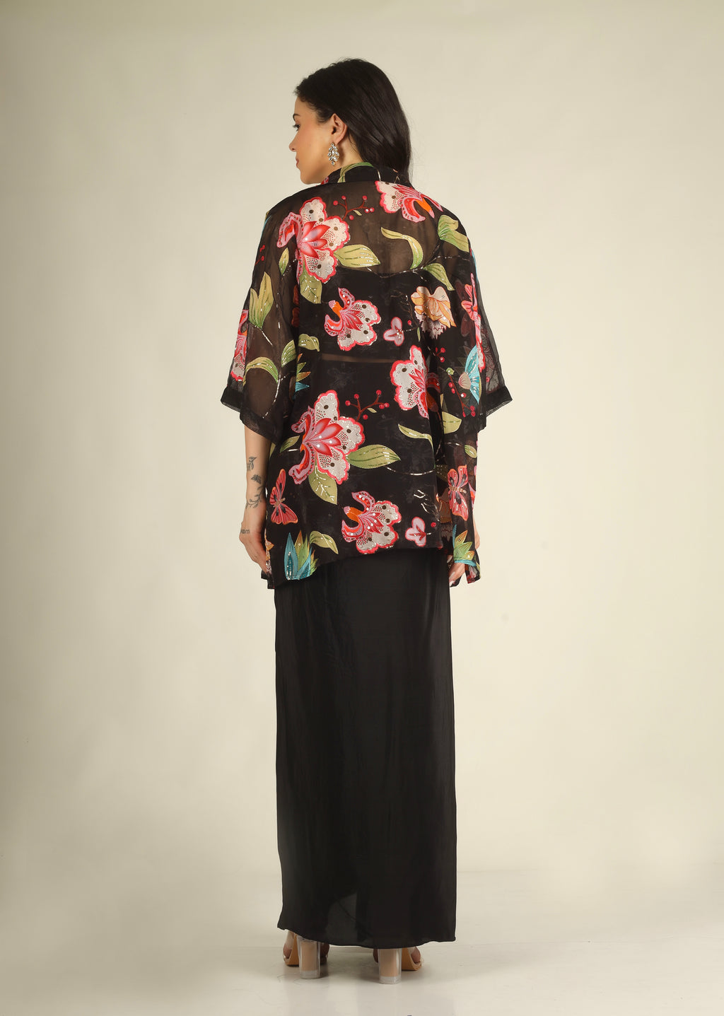 Women's Crepe silk Black Indo-western