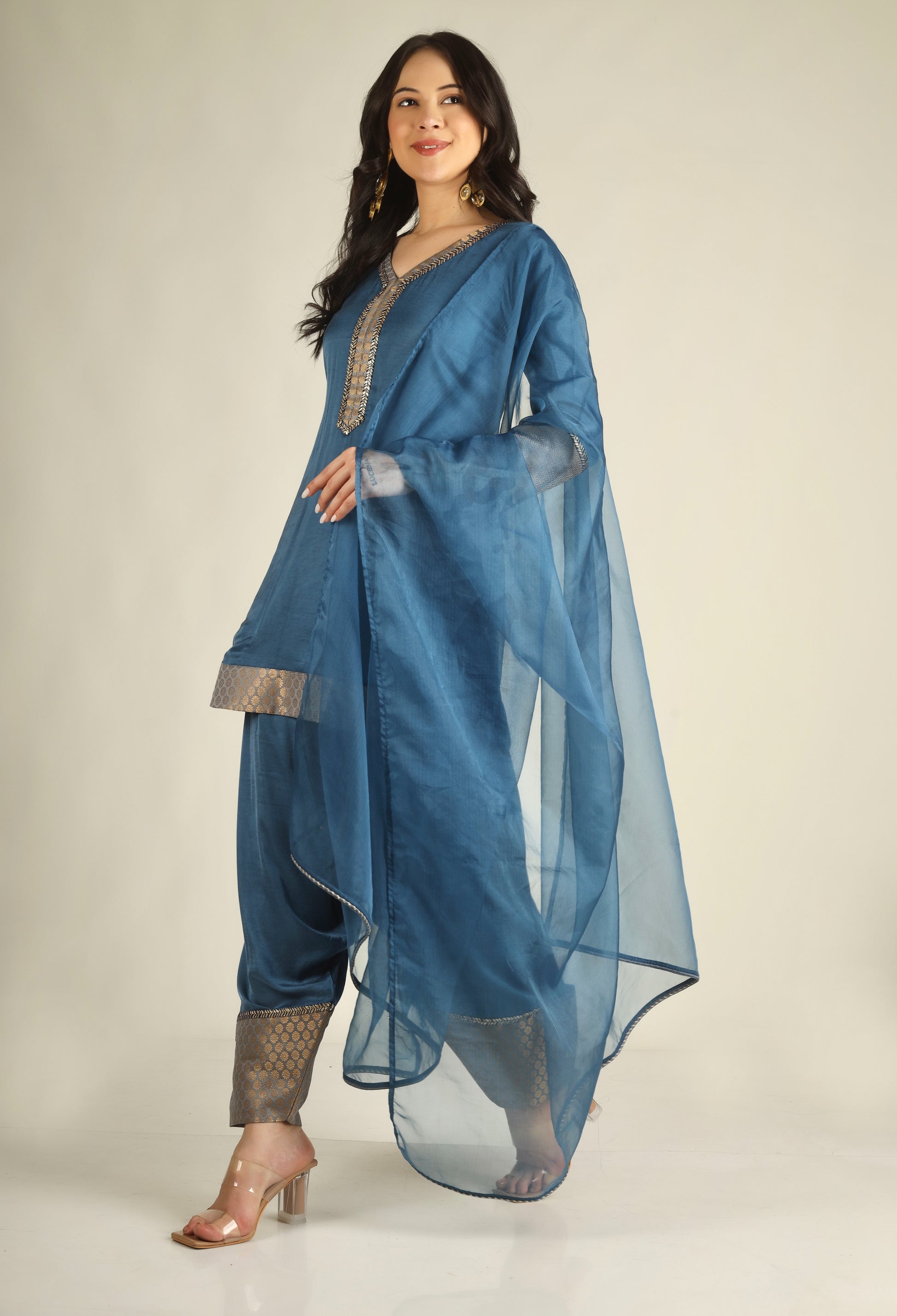Women's Modal satin Steel Blue Suit sets