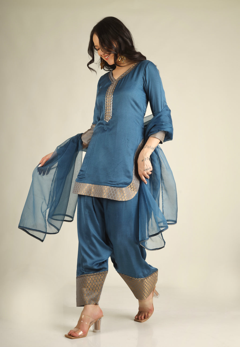 Women's Modal satin Steel Blue Suit sets