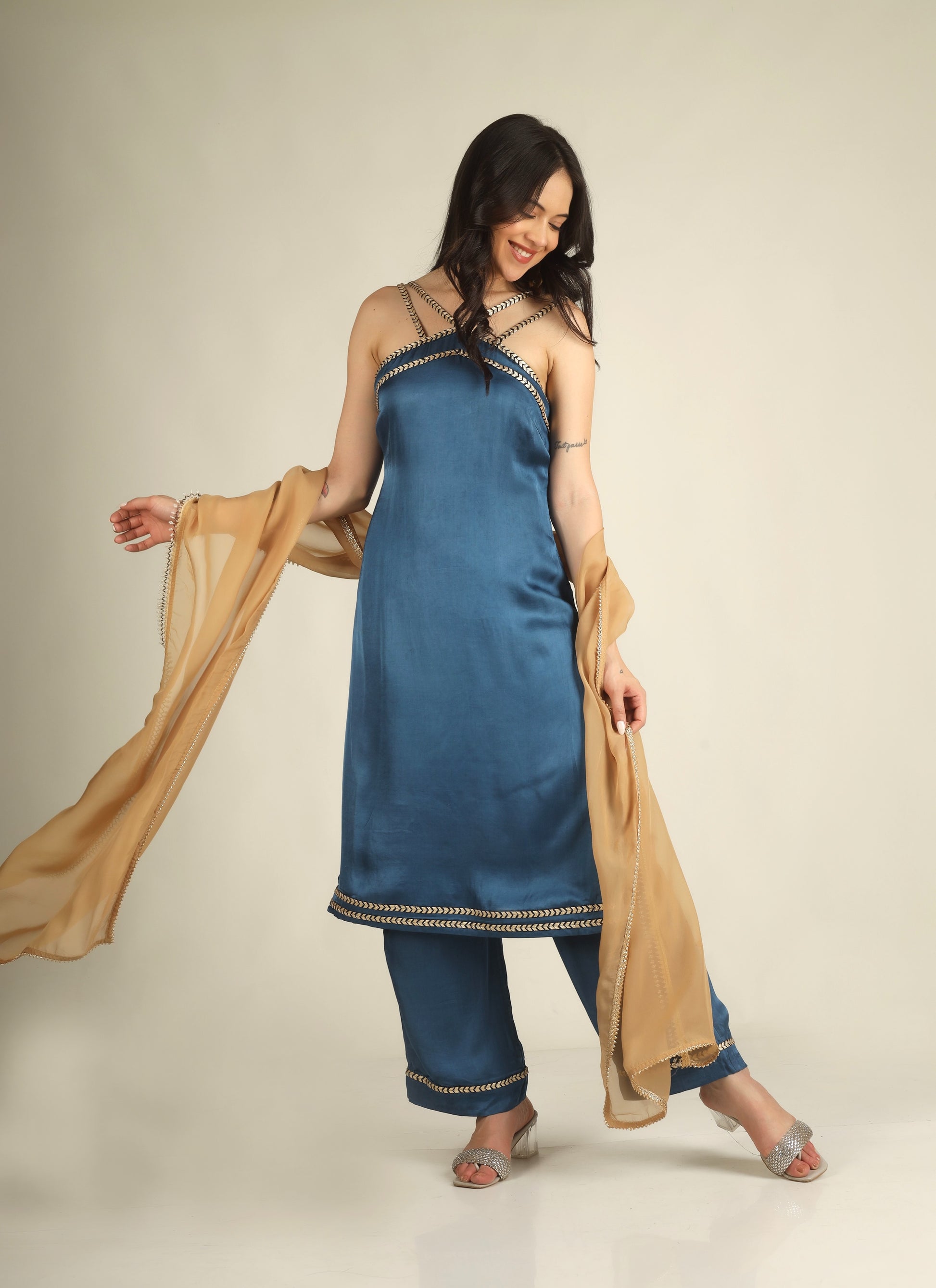 Women's Modal satin Steel Blue    Suit sets