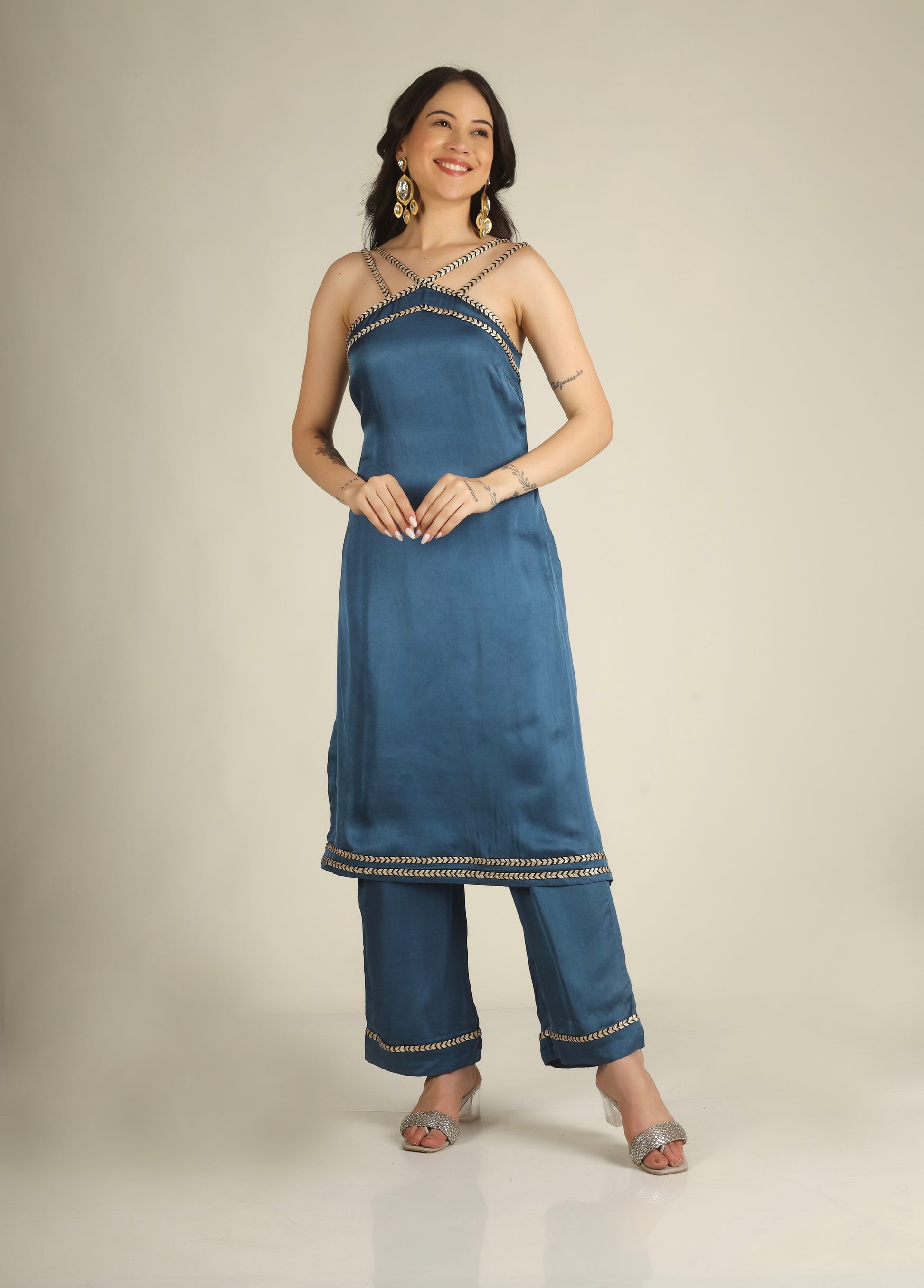 Women's Modal satin Steel Blue    Suit sets