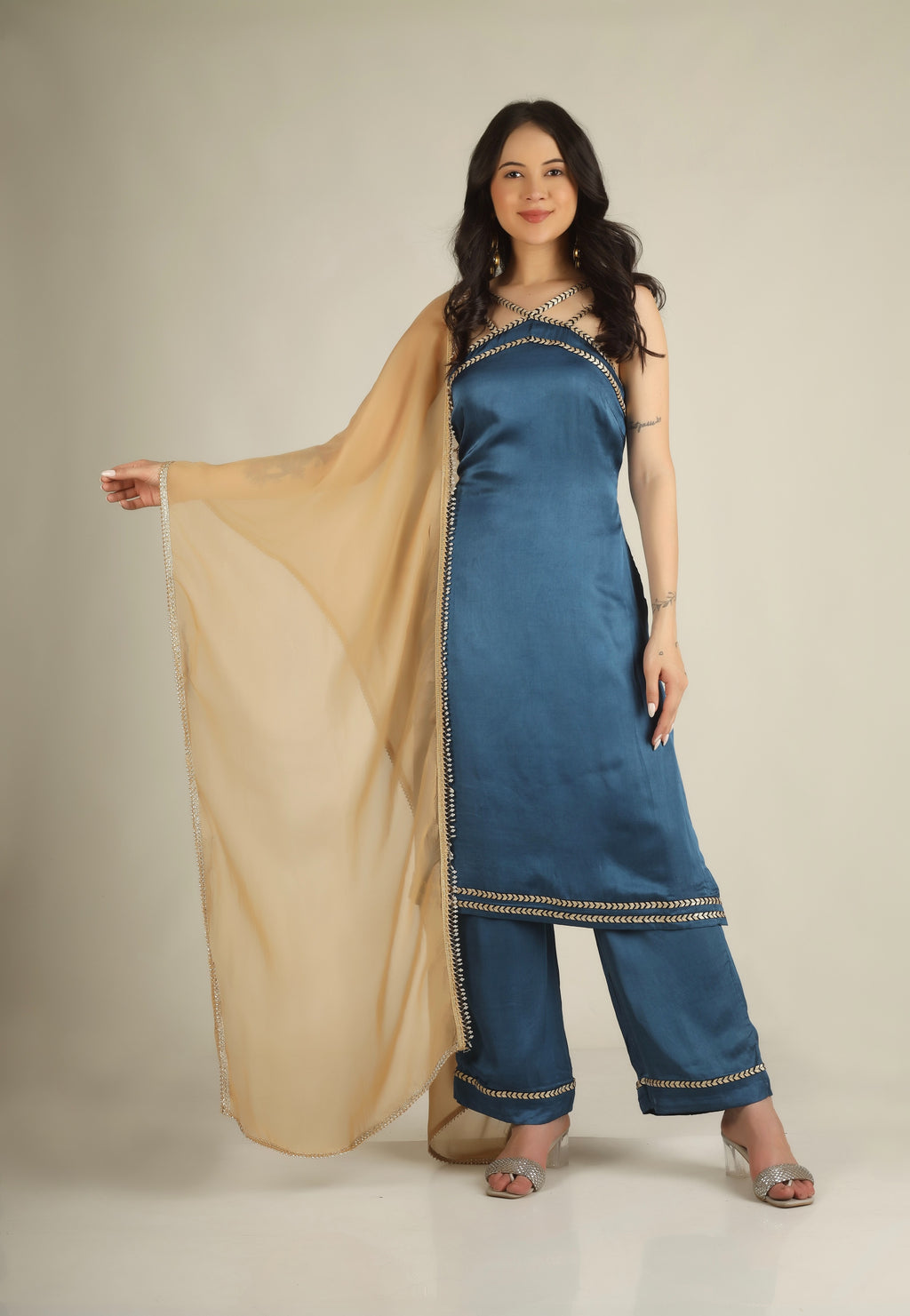 Women's Modal satin Steel Blue    Suit sets