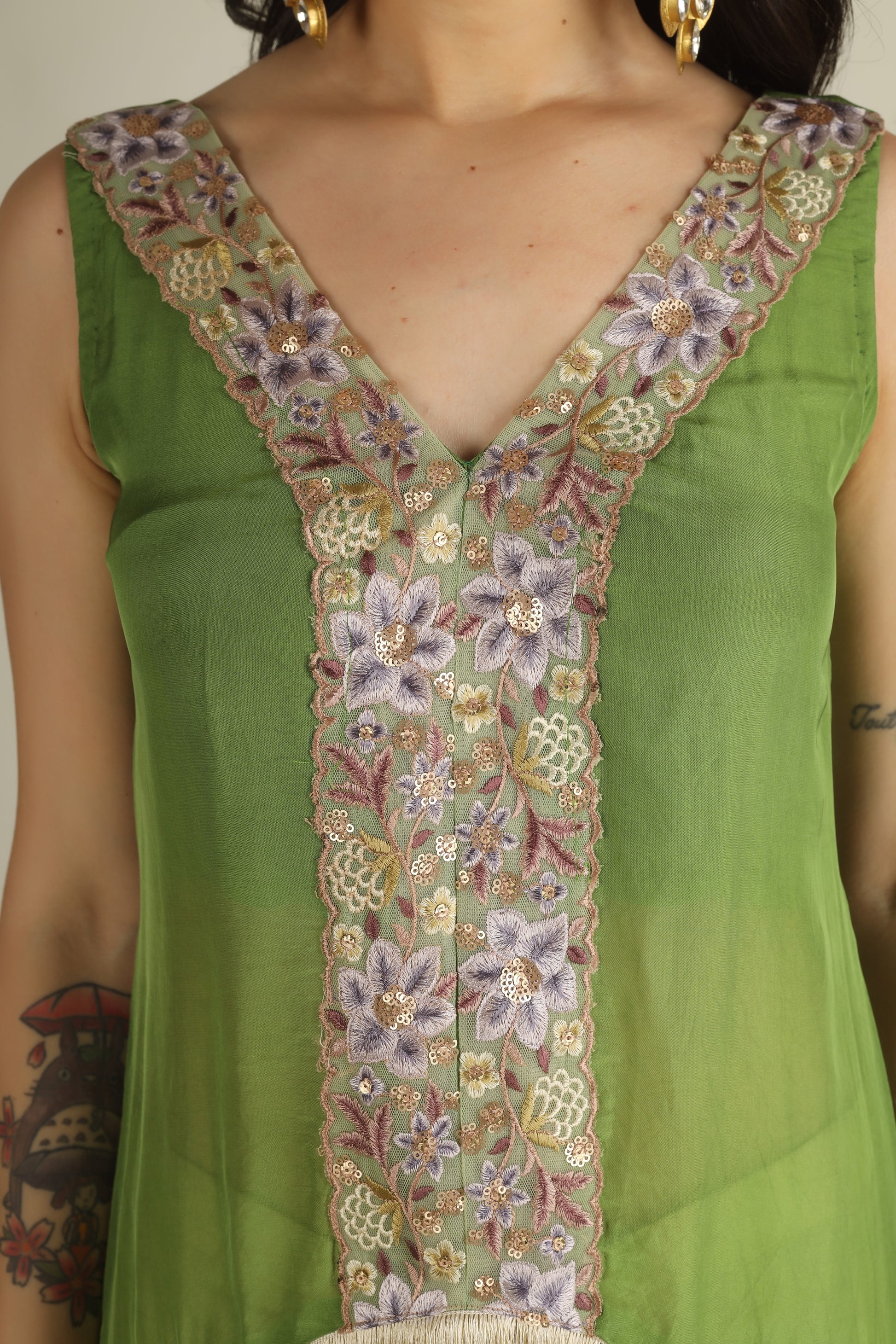Women's Organza Green Indo-western/ Co-ord set