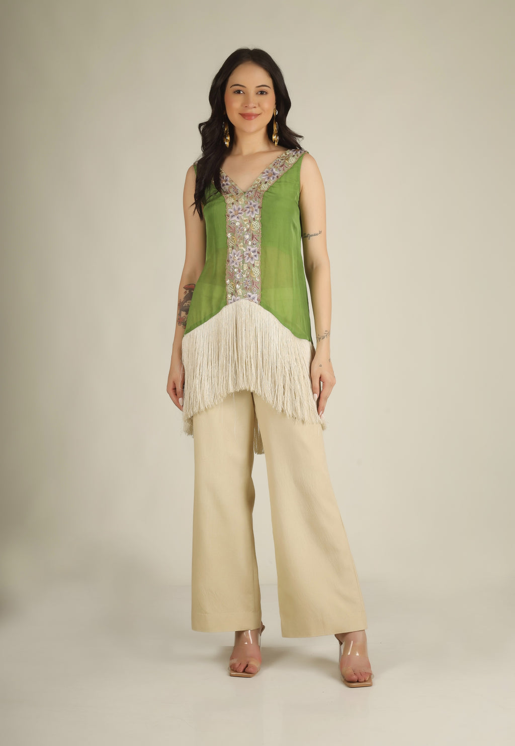 Women's Organza Green Indo-western/ Co-ord set