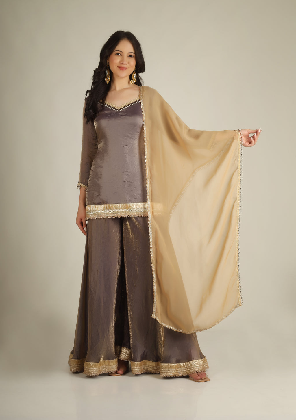Women's Kanji Silk Purple Mauve Sharara suits/ suit sets