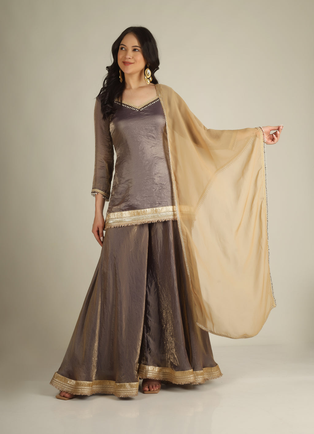 Women's Kanji Silk Purple Mauve Sharara suits/ suit sets