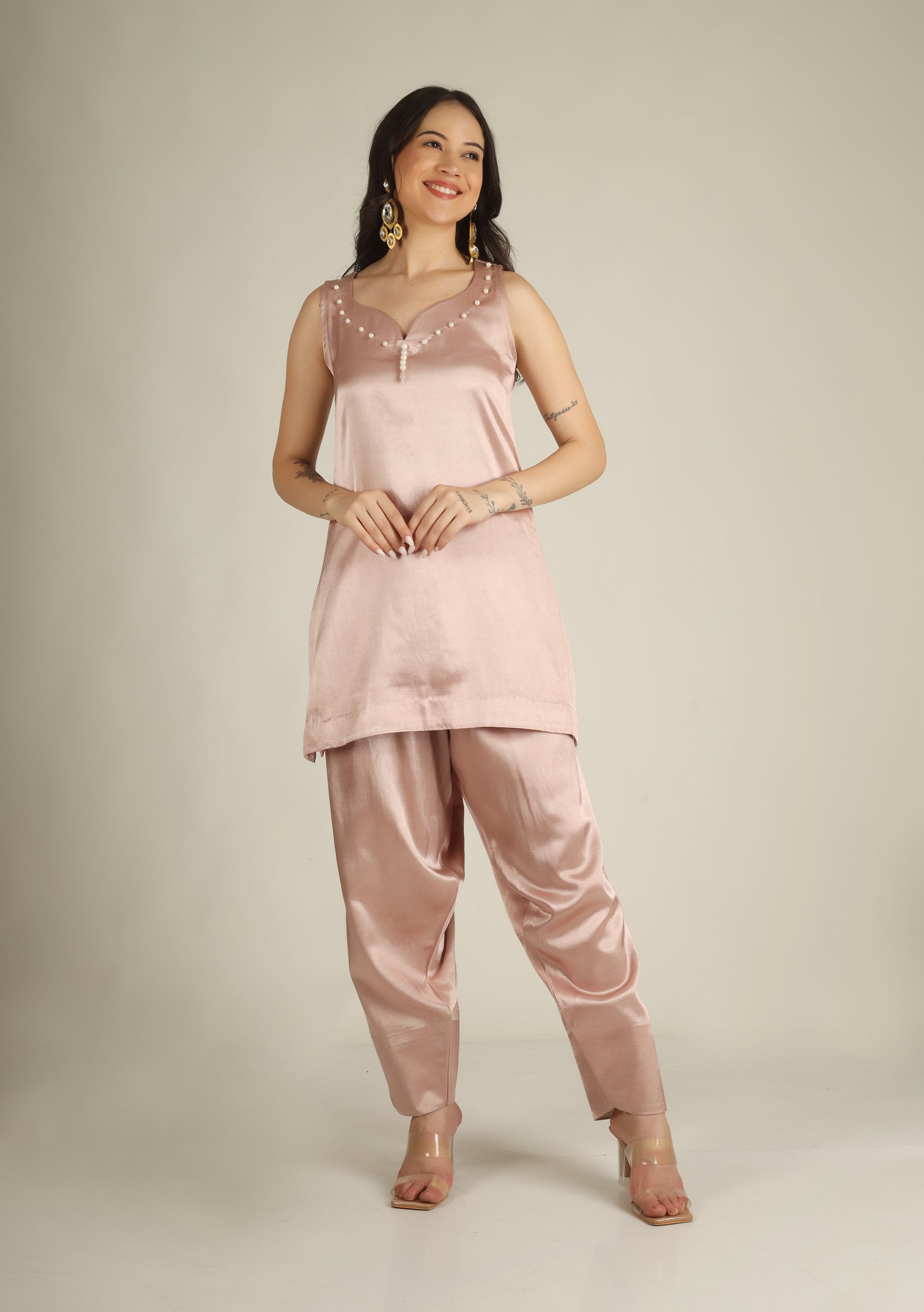 Women's Gazi silk Blush pink Suit sets