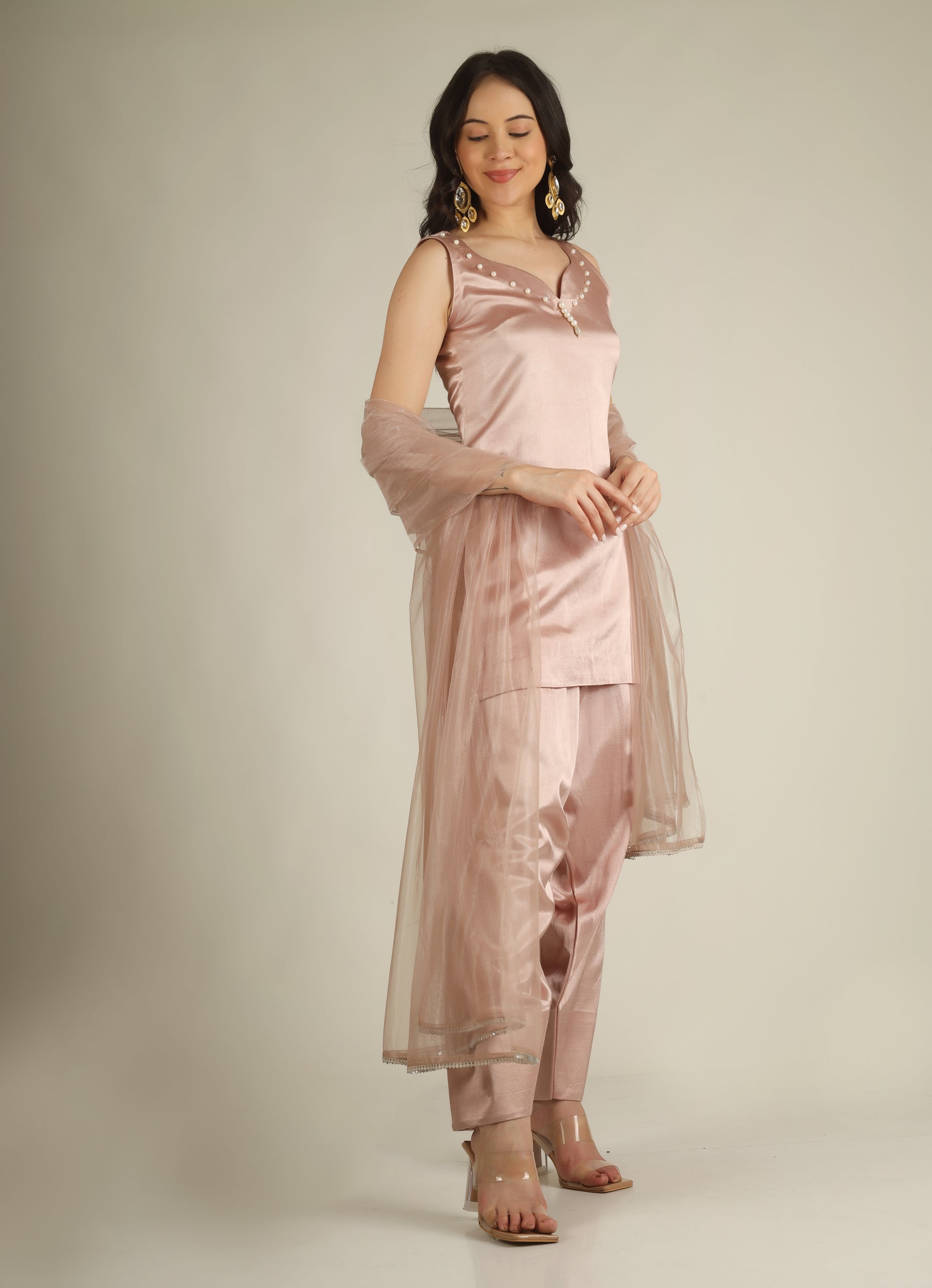 Women's Gazi silk Blush pink Suit sets