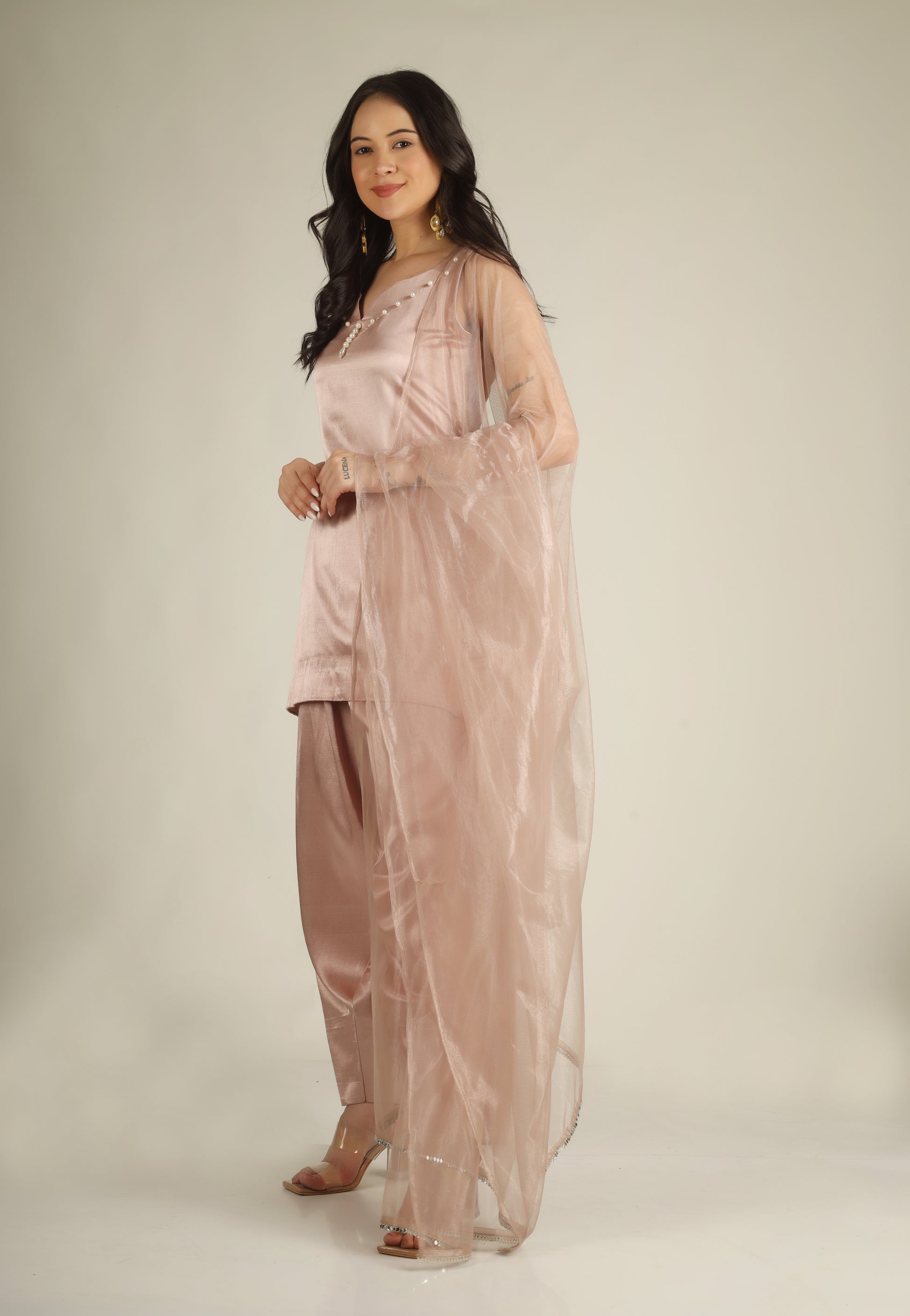 Women's Gazi silk Blush pink Suit sets