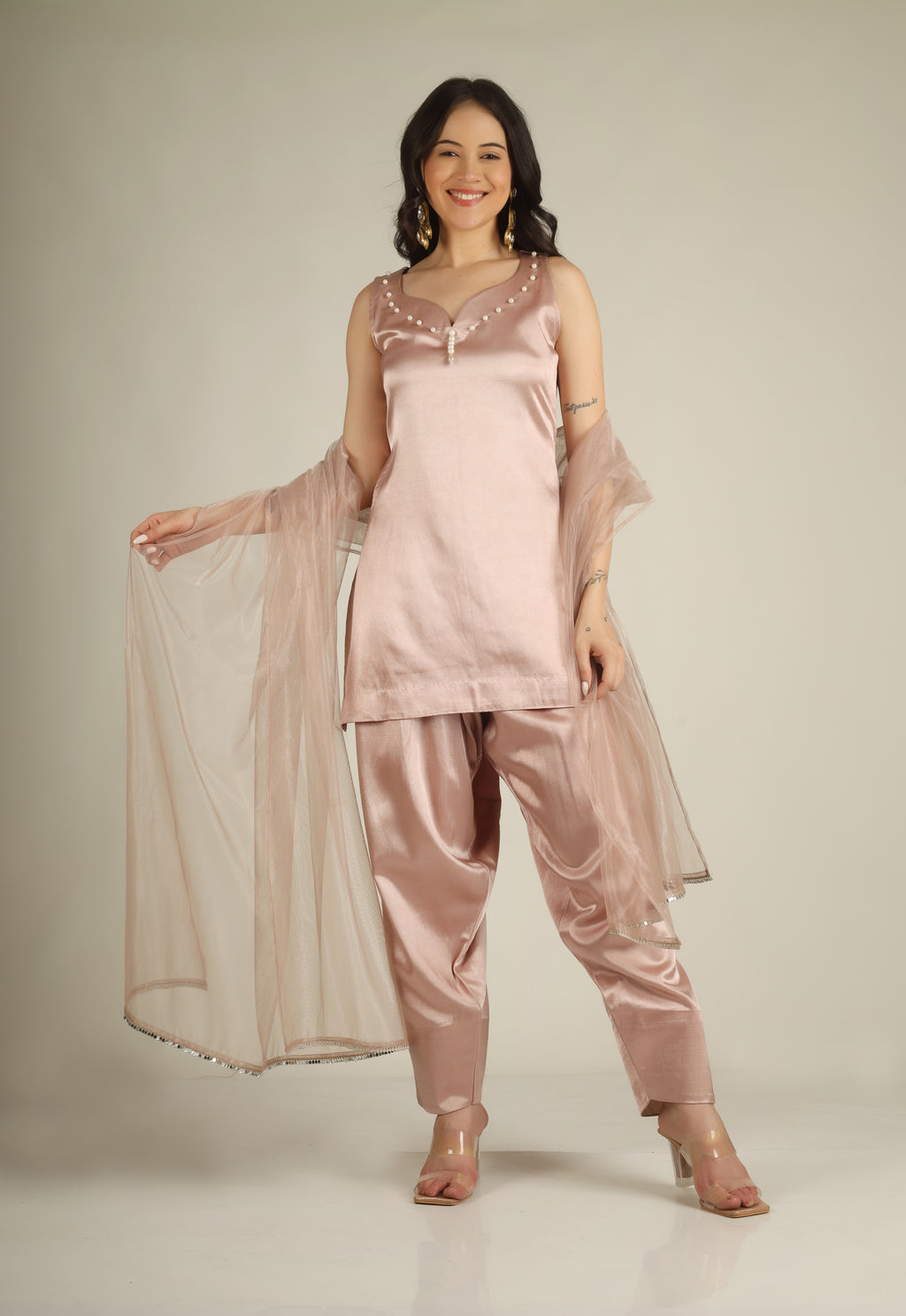 Women's Gazi silk Blush pink Suit sets
