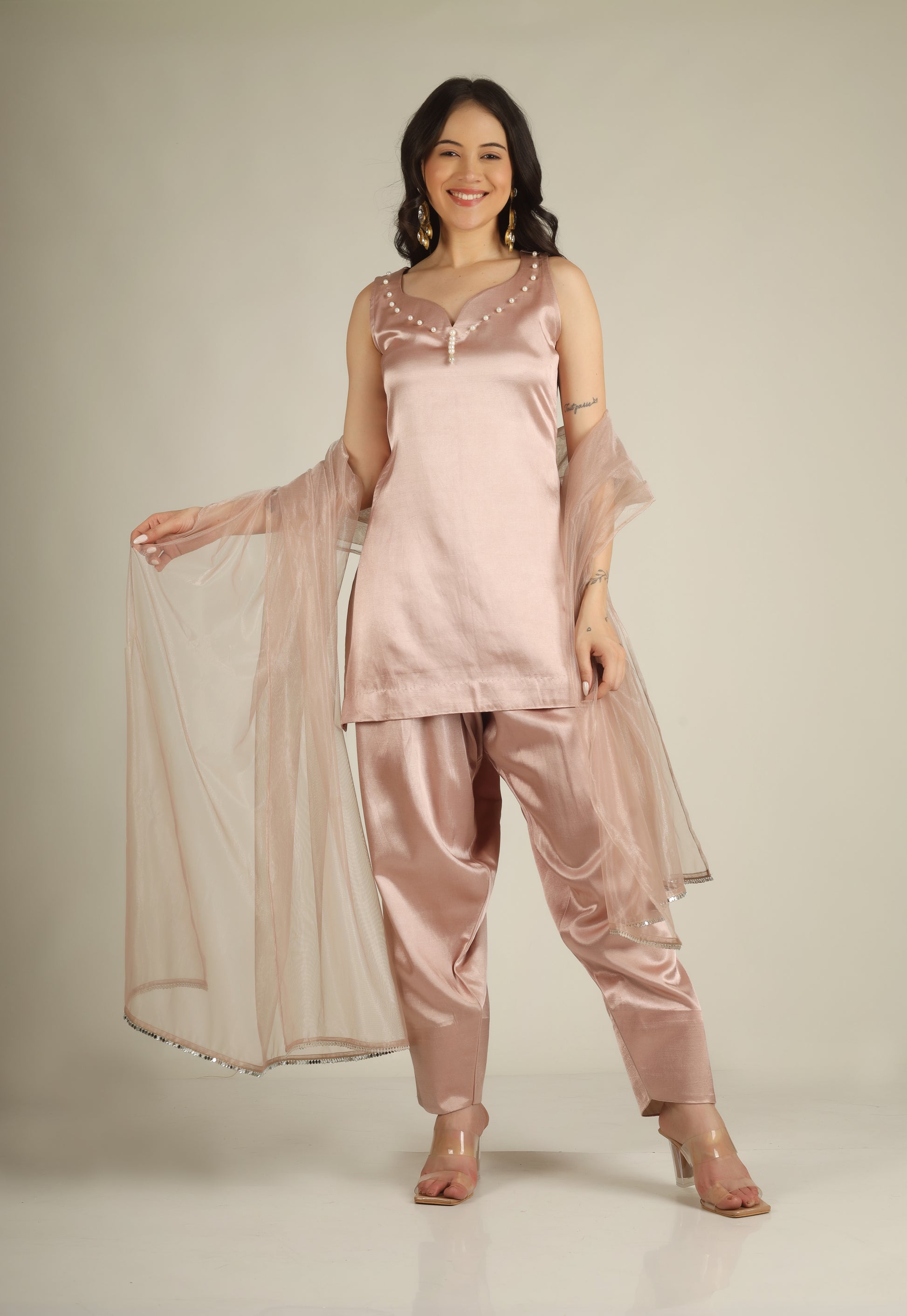 Women's Gazi silk Blush pink Suit sets