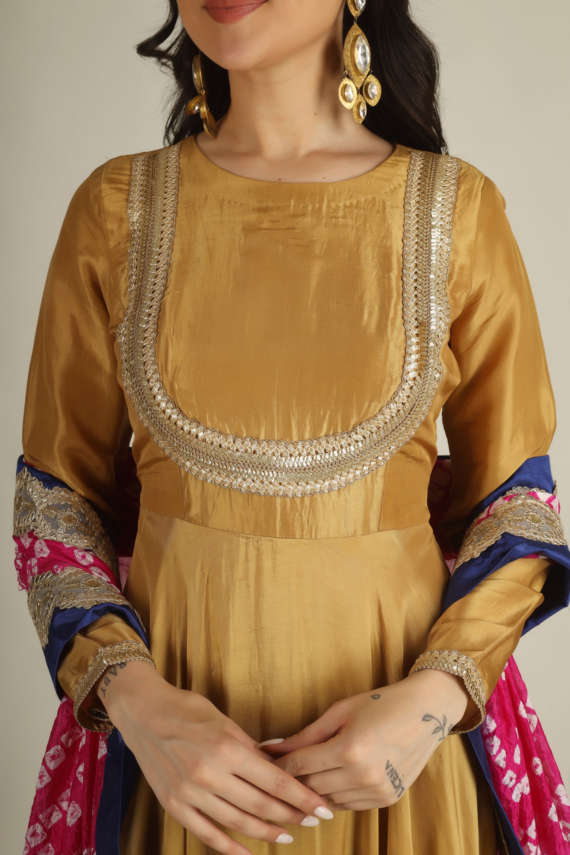 Women's Uppada silk Mustard Anarkali suit/suit sets