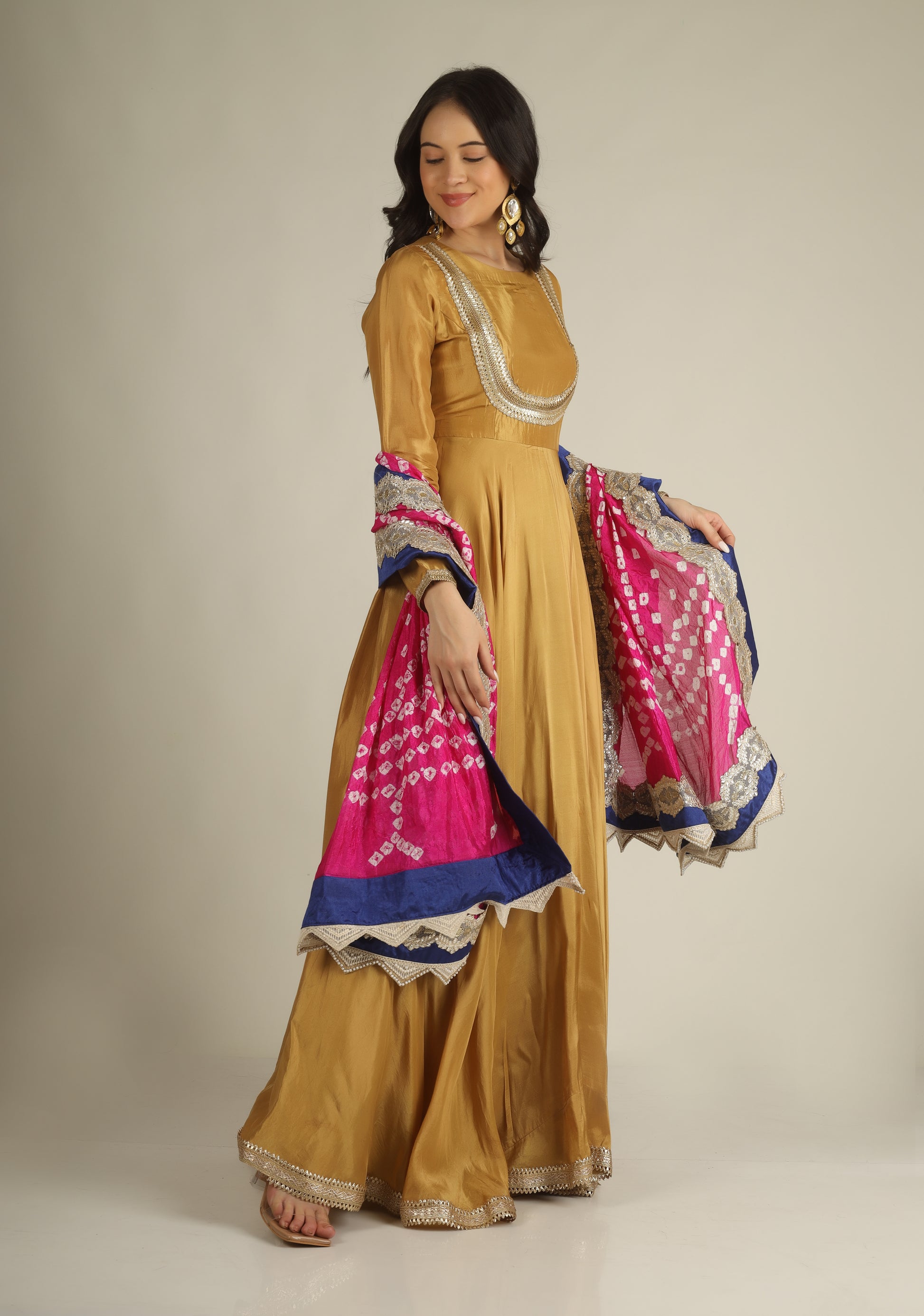 Women's Uppada silk Mustard Anarkali suit/suit sets
