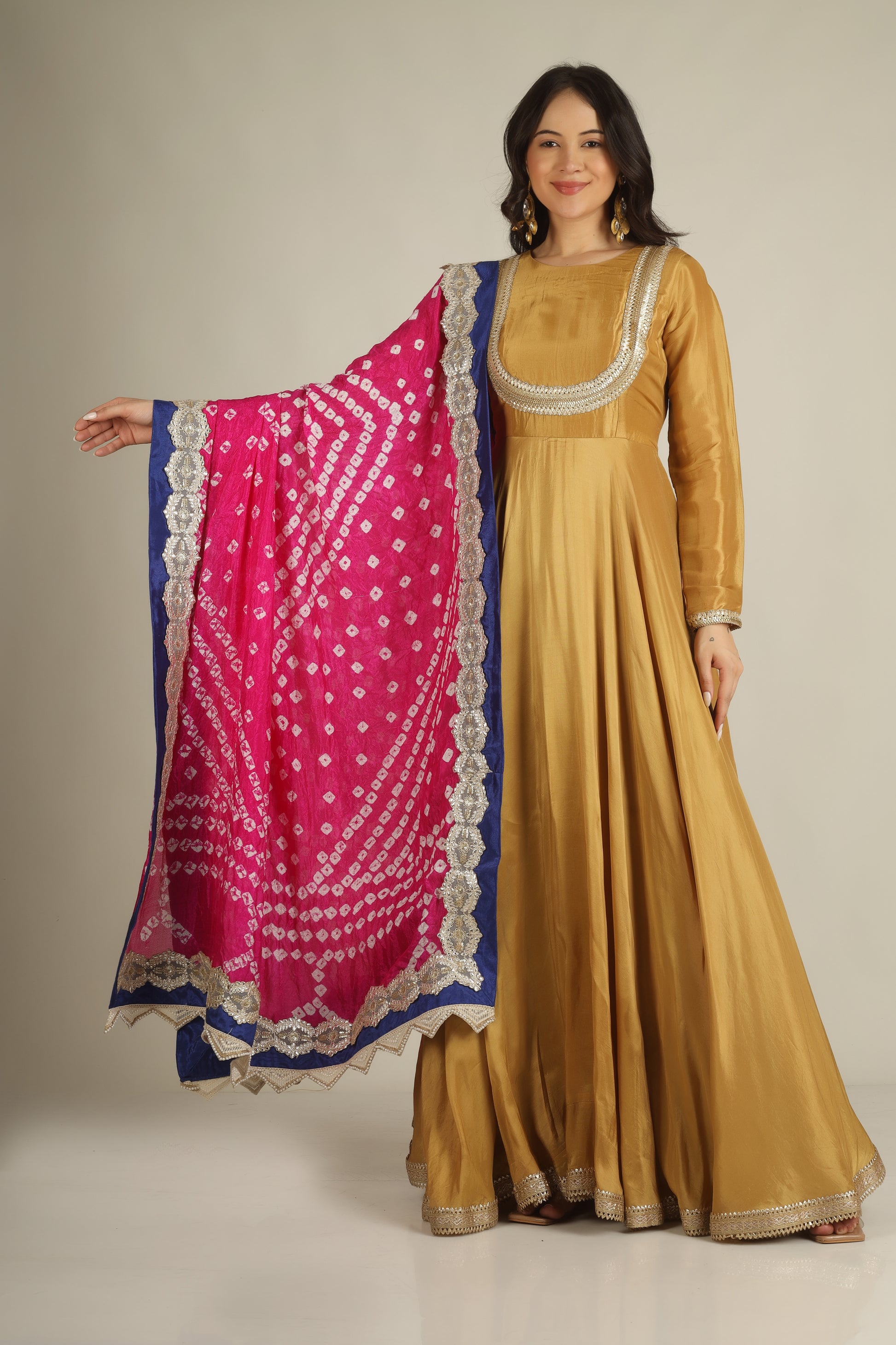 Women's Uppada silk Mustard Anarkali suit/suit sets