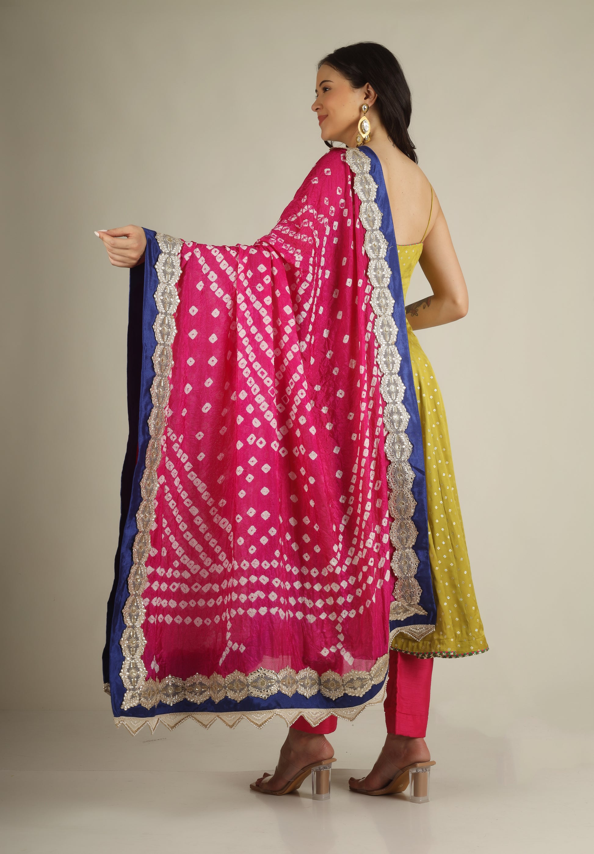 Women's Dola silk Lime green Anarkali suit/ suit sets