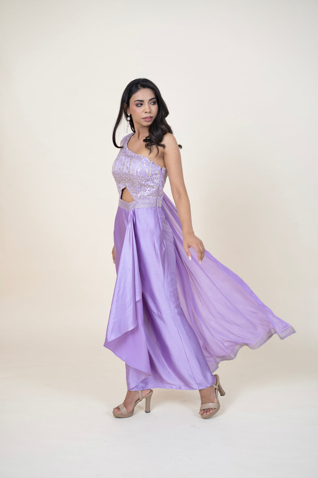 Women's Net Lilac Indo-western