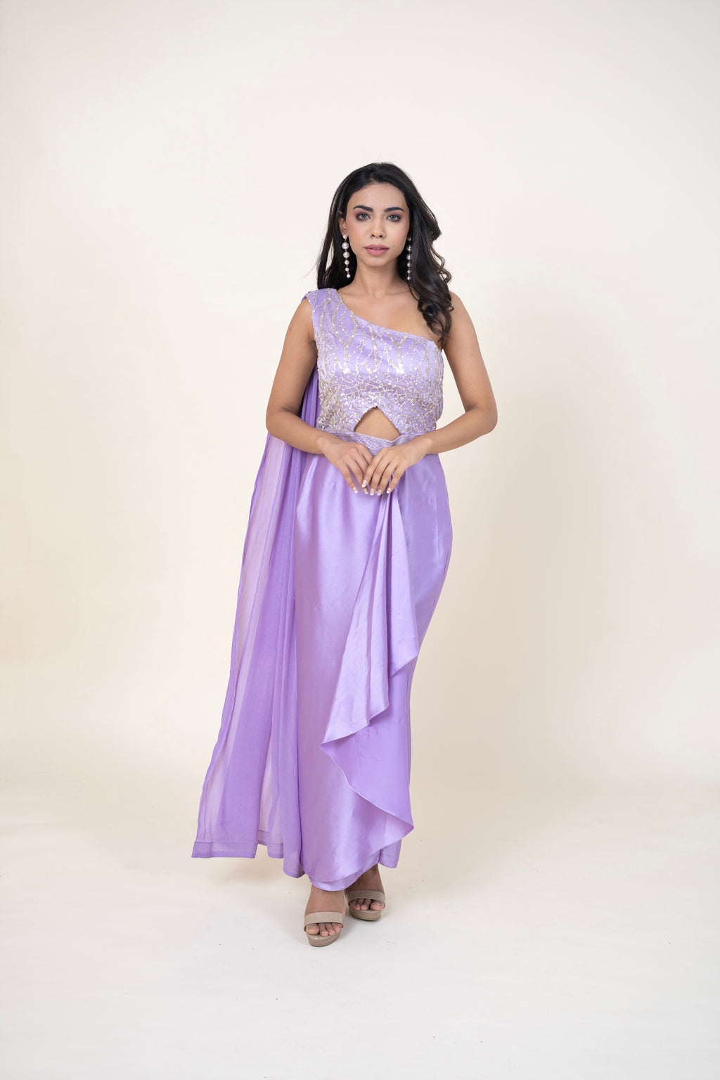 Women's Net Lilac Indo-western