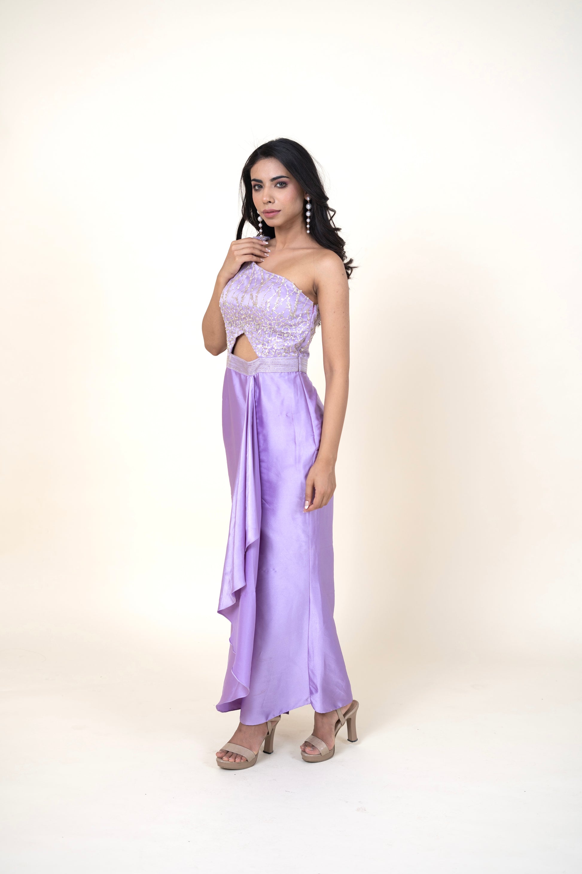 Women's Net Lilac Indo-western