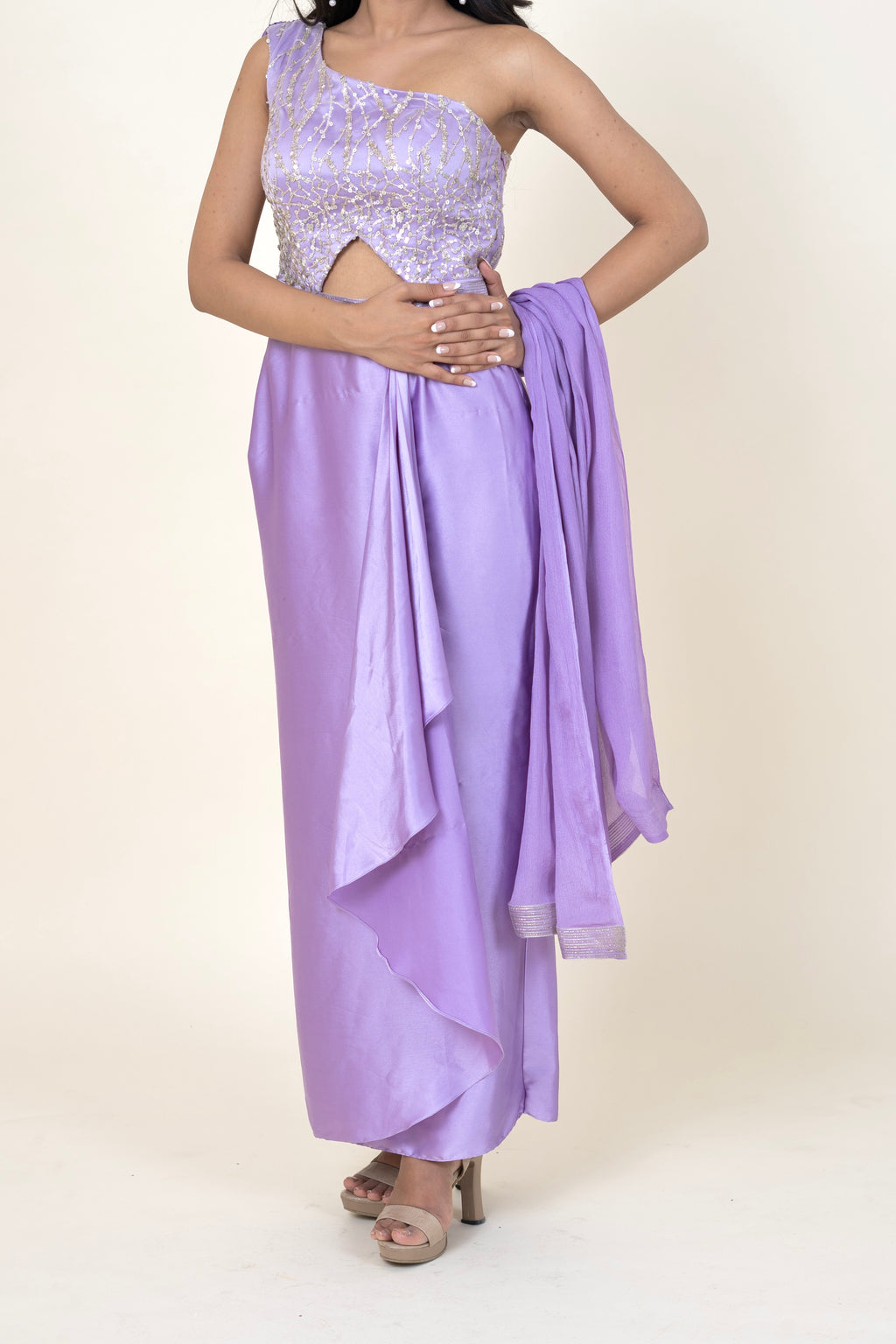 Women's Net Lilac Indo-western