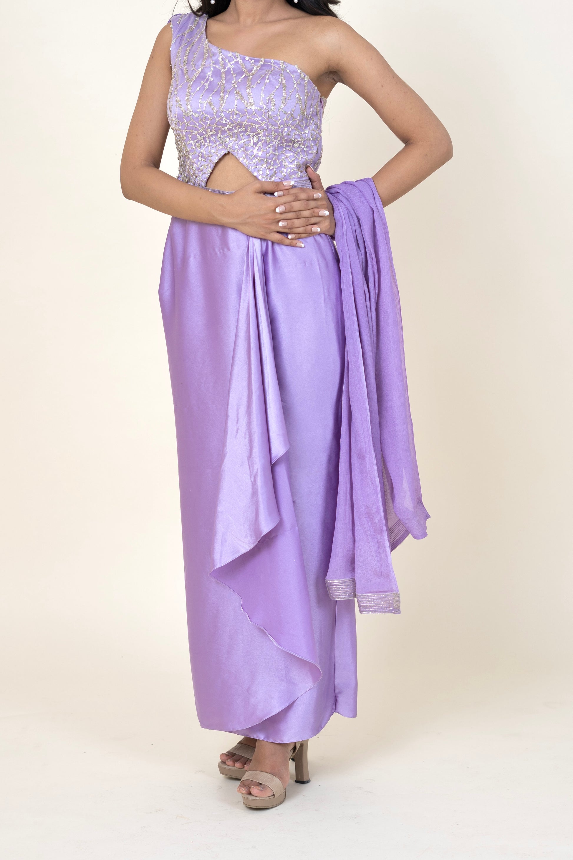 Women's Net Lilac Indo-western