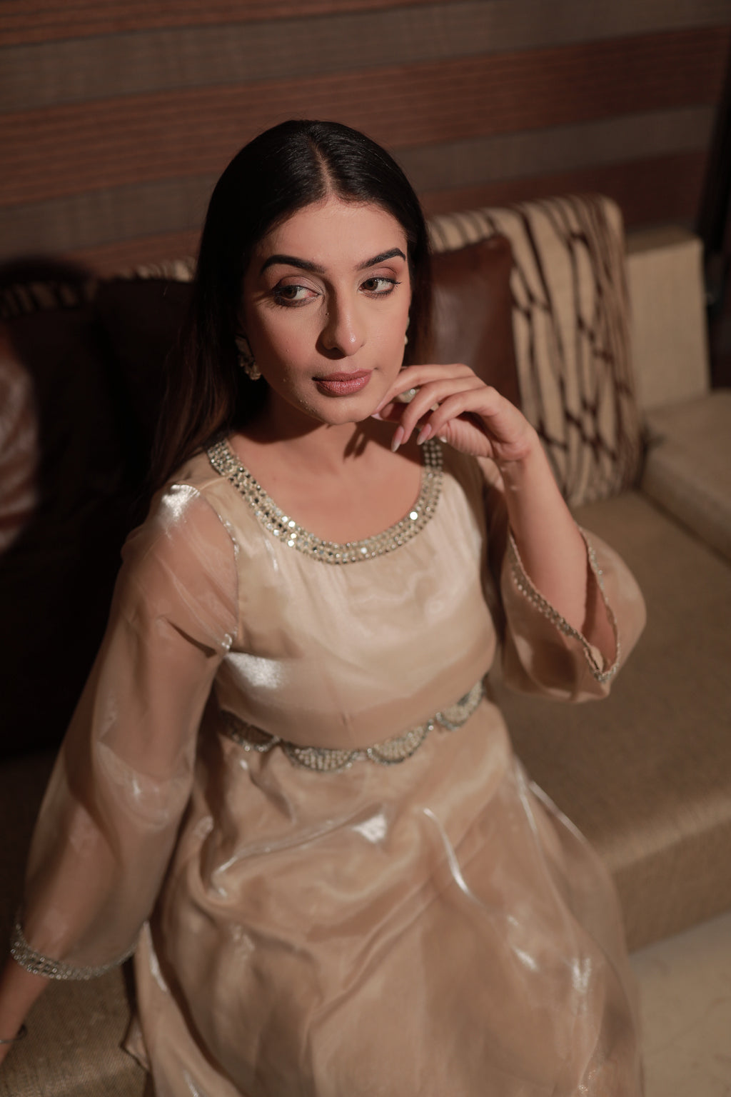 Women's Organza tissue Golden beige Suit sets/ co-ord sets