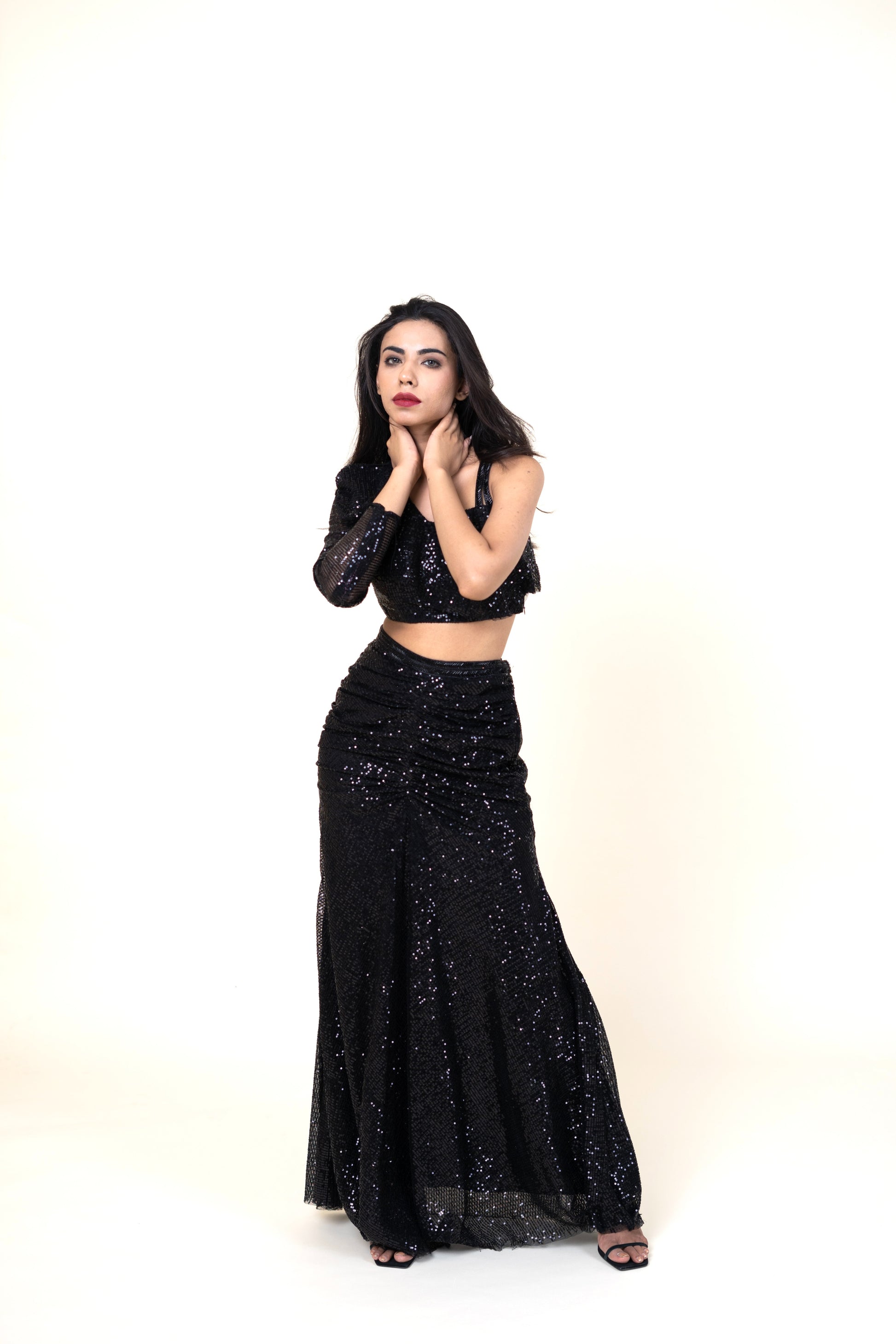 Women's Sequin Lycra Black Indo-western/ Co-ord set