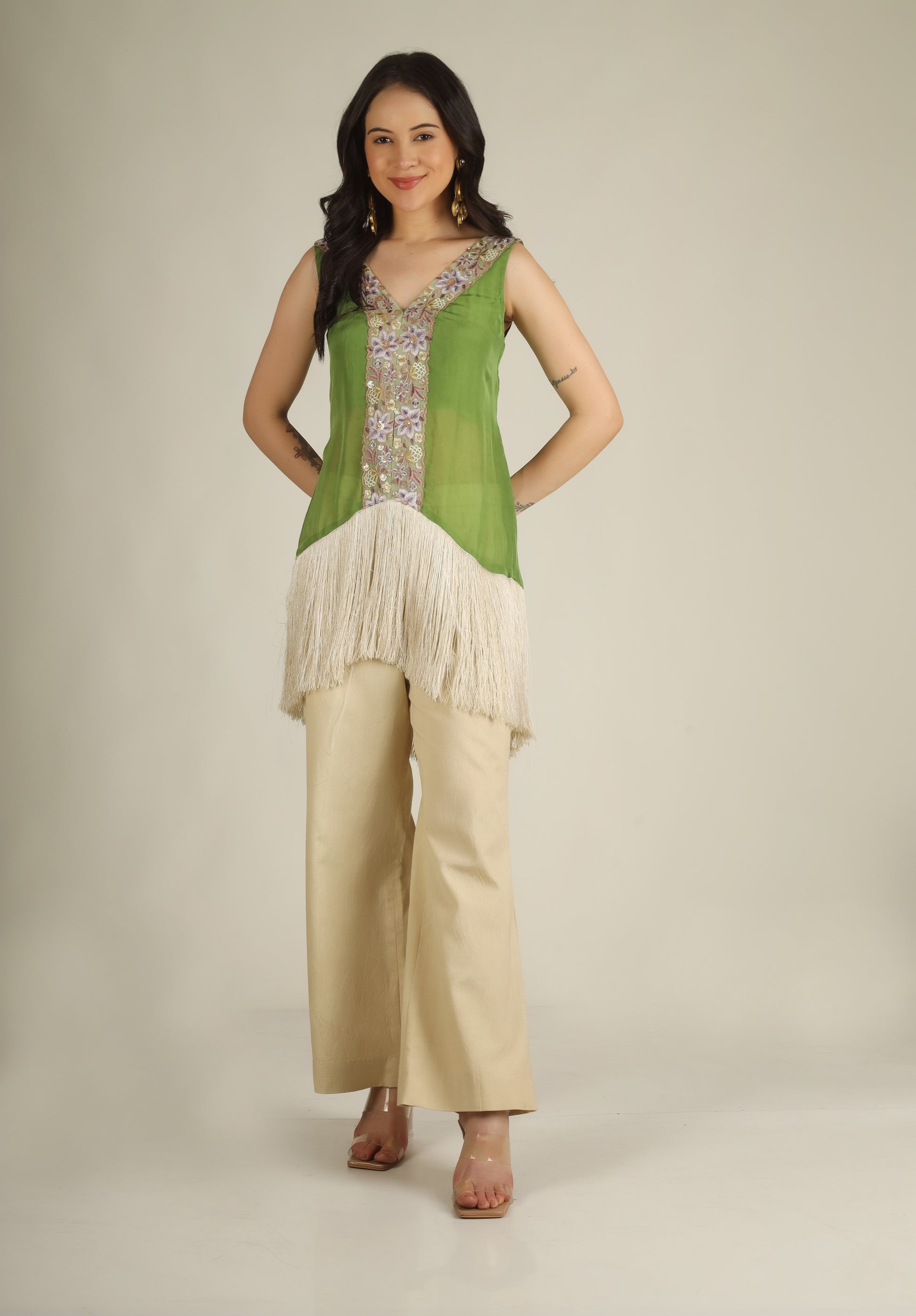 Women's Organza Green Indo-western/ Co-ord set