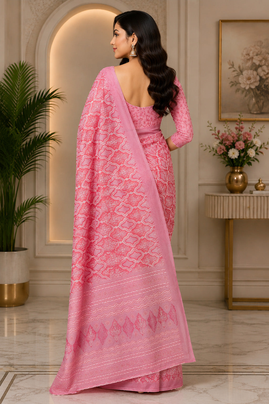 Women Chanderi Cotton Rose Pink Woven  Saree
