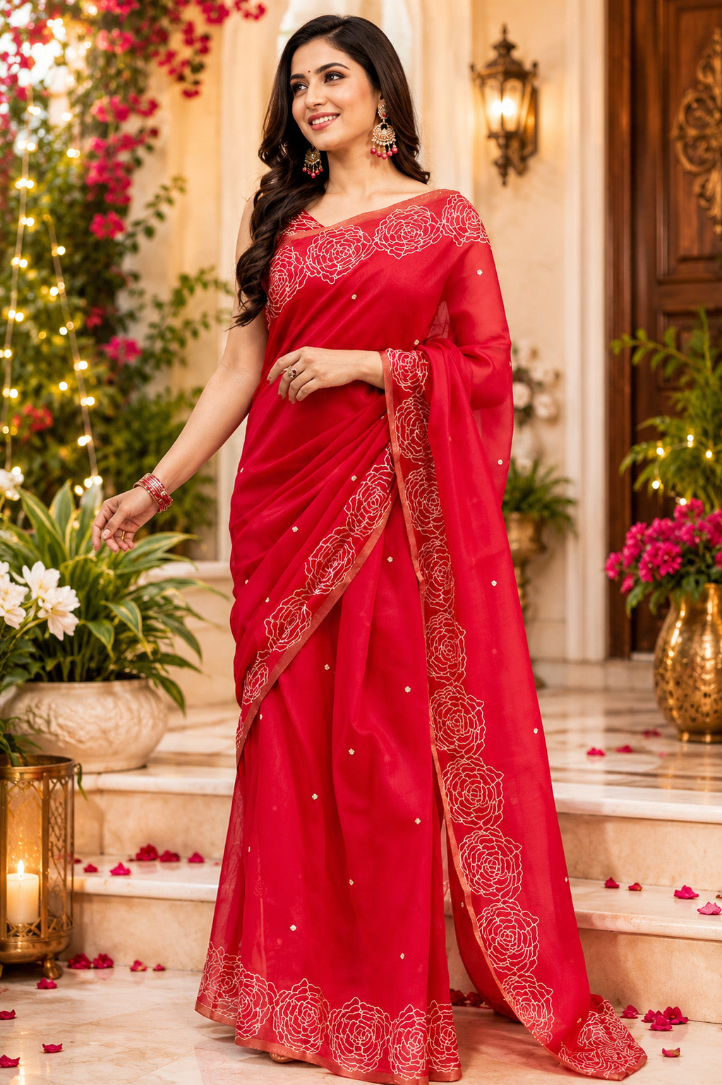 Women Chanderi Cotton Red Woven  Saree