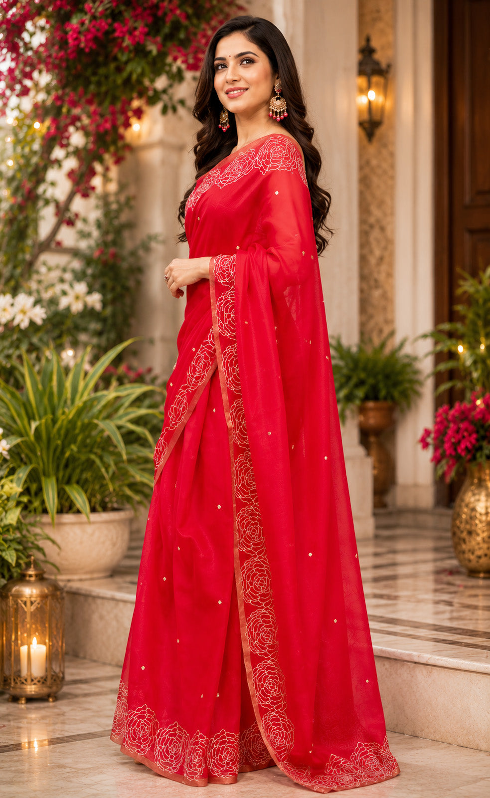 Women Chanderi Cotton Red Woven  Saree