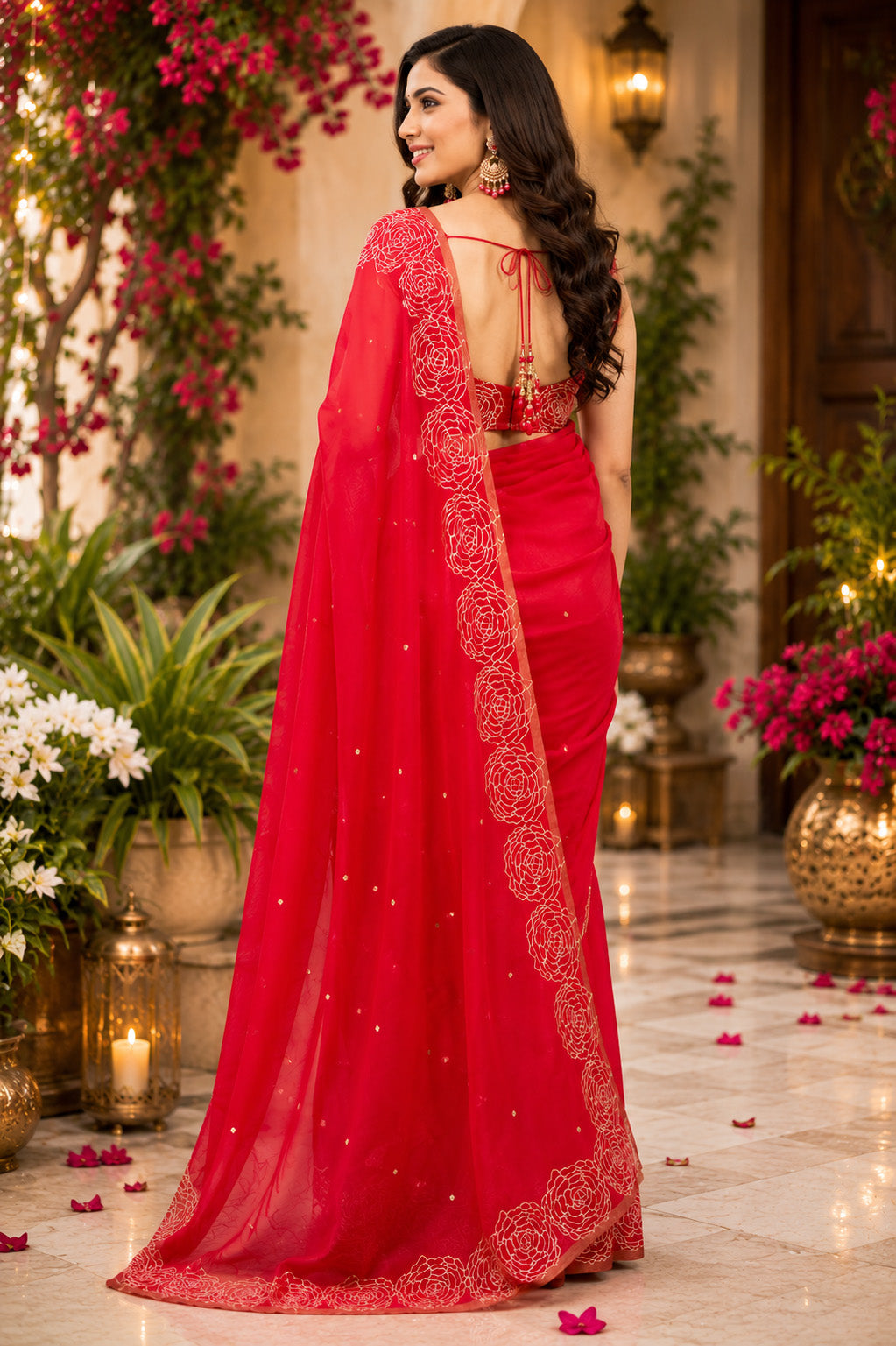 Women Chanderi Cotton Red Woven  Saree