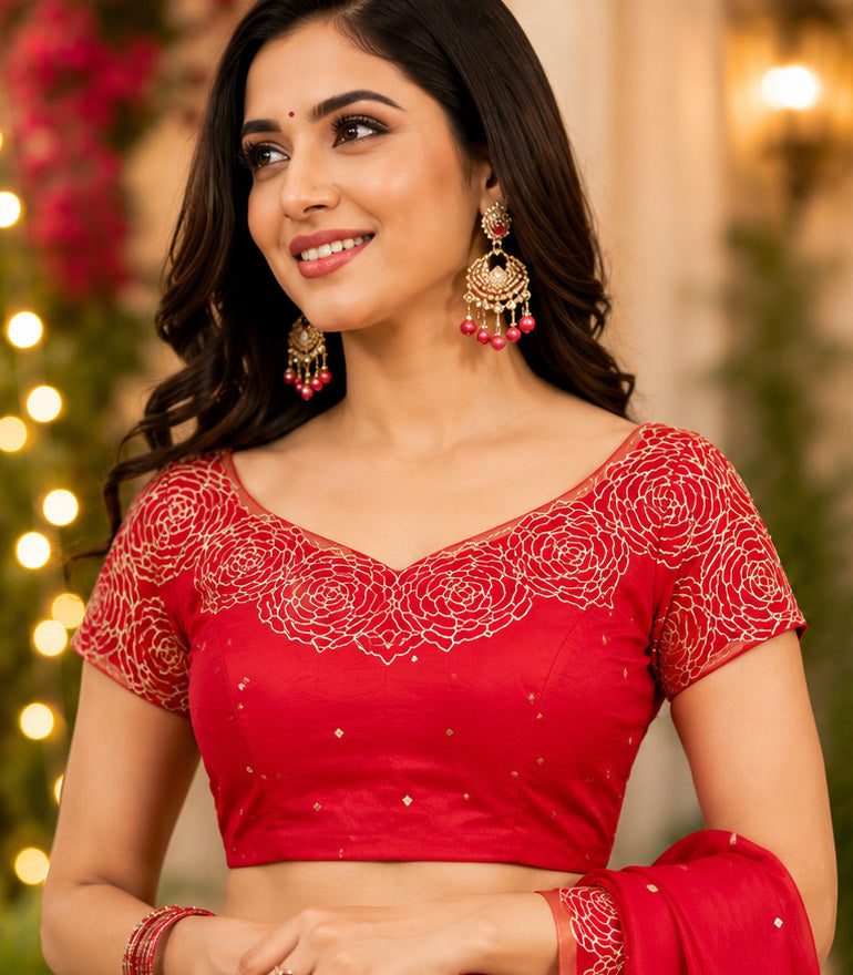 Women Chanderi Cotton Red Woven  Saree
